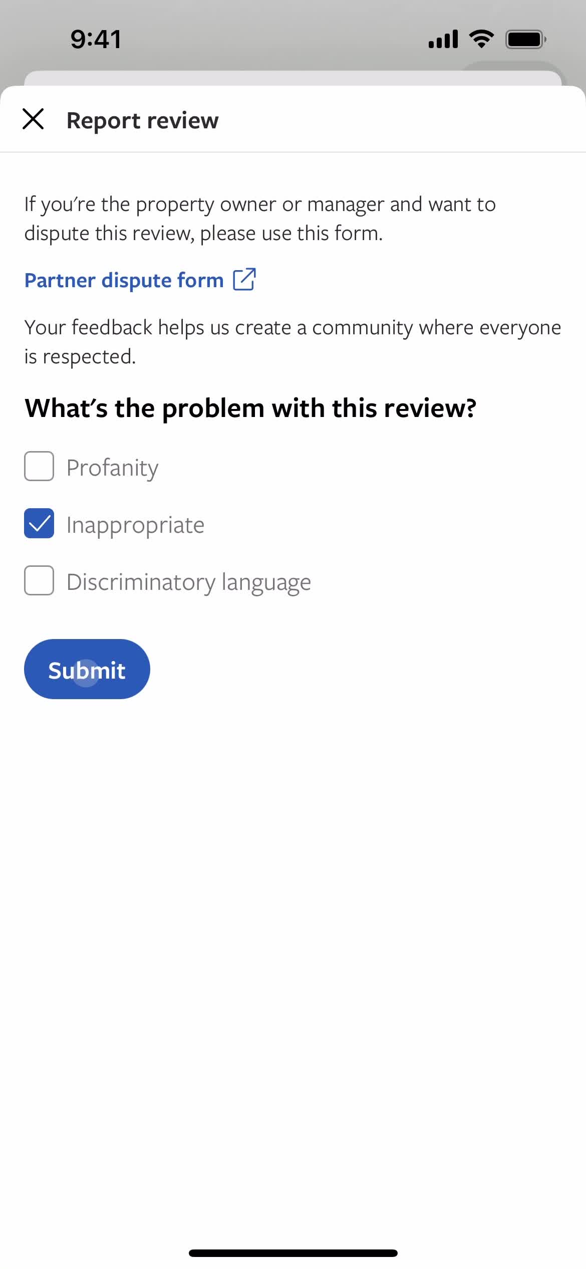 Reporting a review screenshot