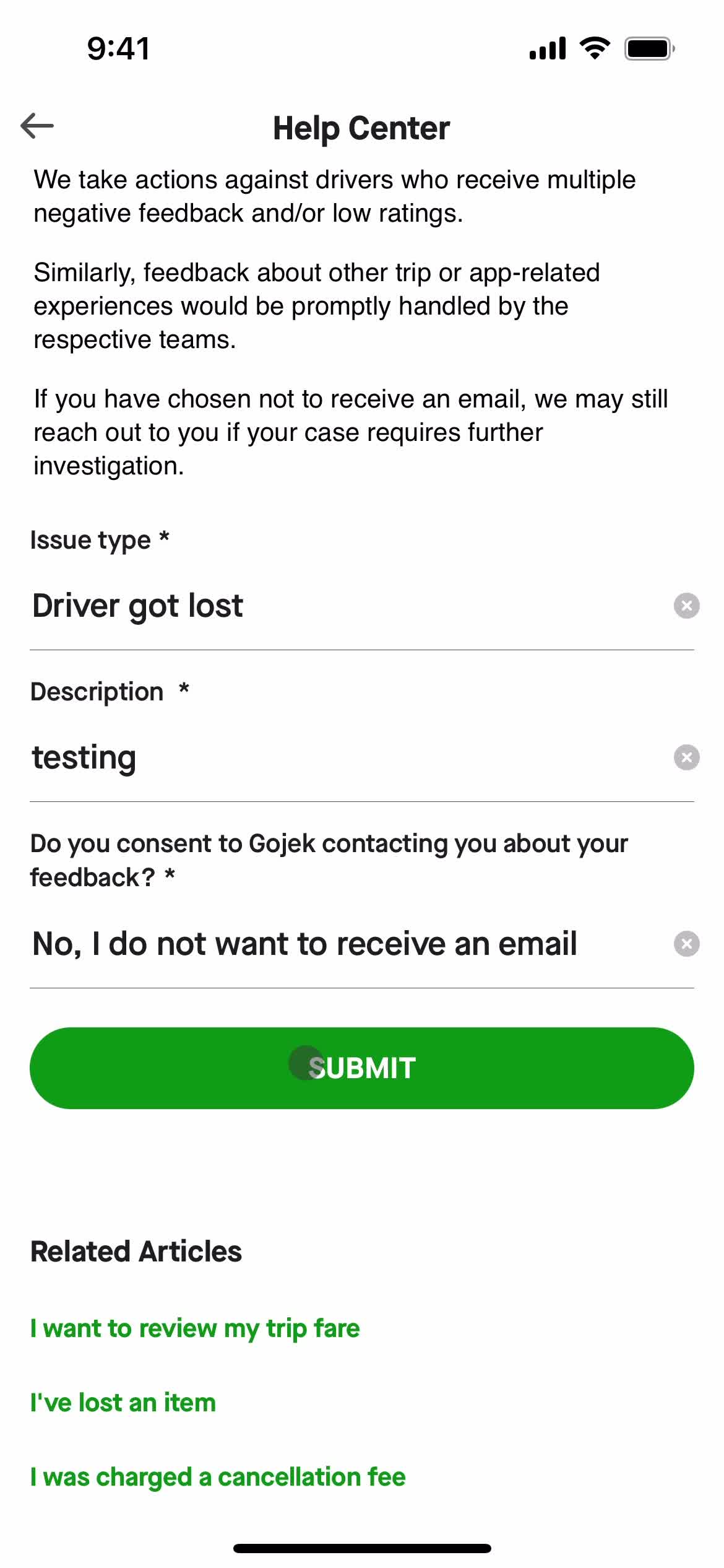 Reporting an issue on Gojek video thumbnail