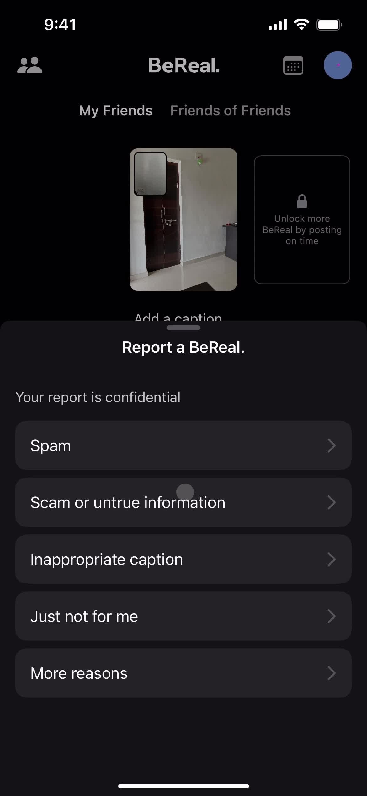 Reporting a post screenshot