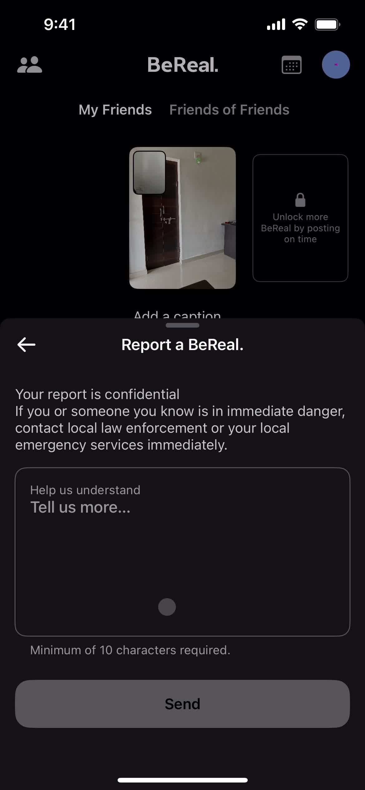 Reporting a post screenshot