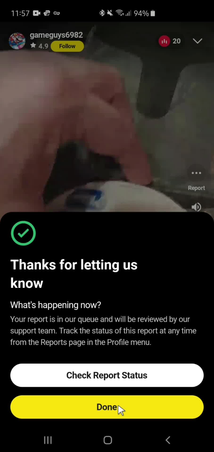 Reporting a video screenshot