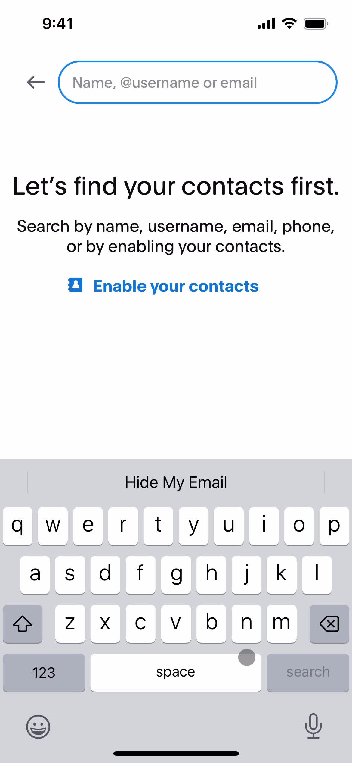 Screenshot of Search contacts on Requesting payment on PayPal user flow