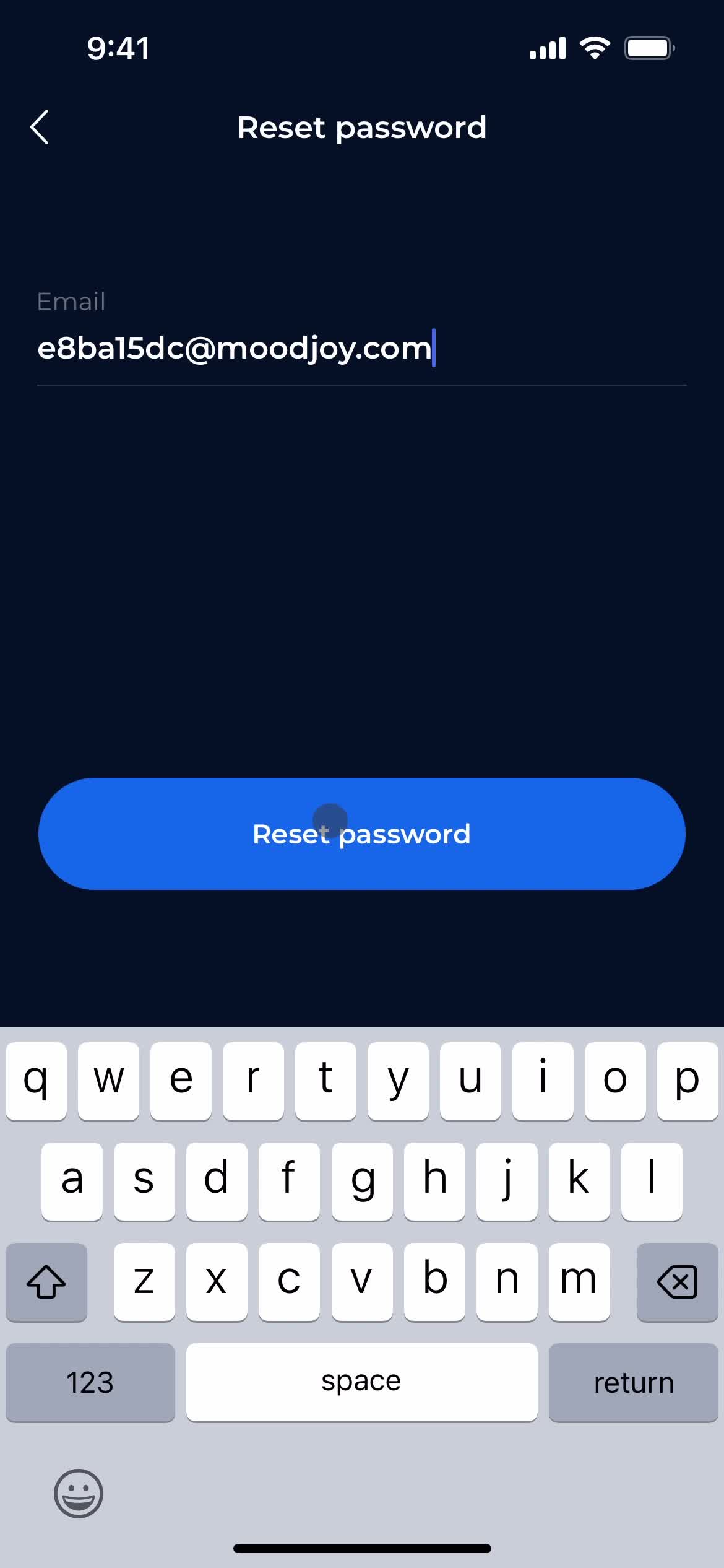 Resetting password screenshot