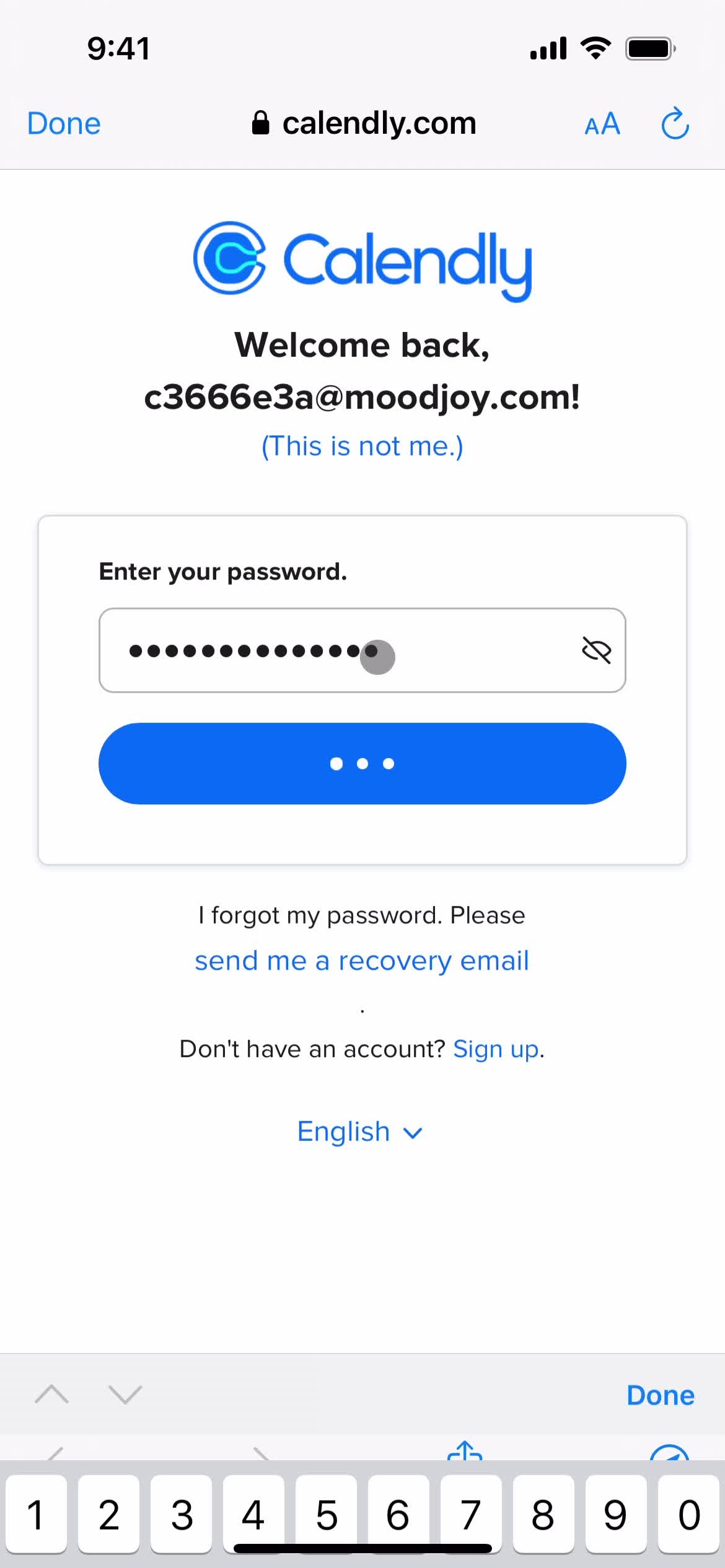 Resetting password screenshot