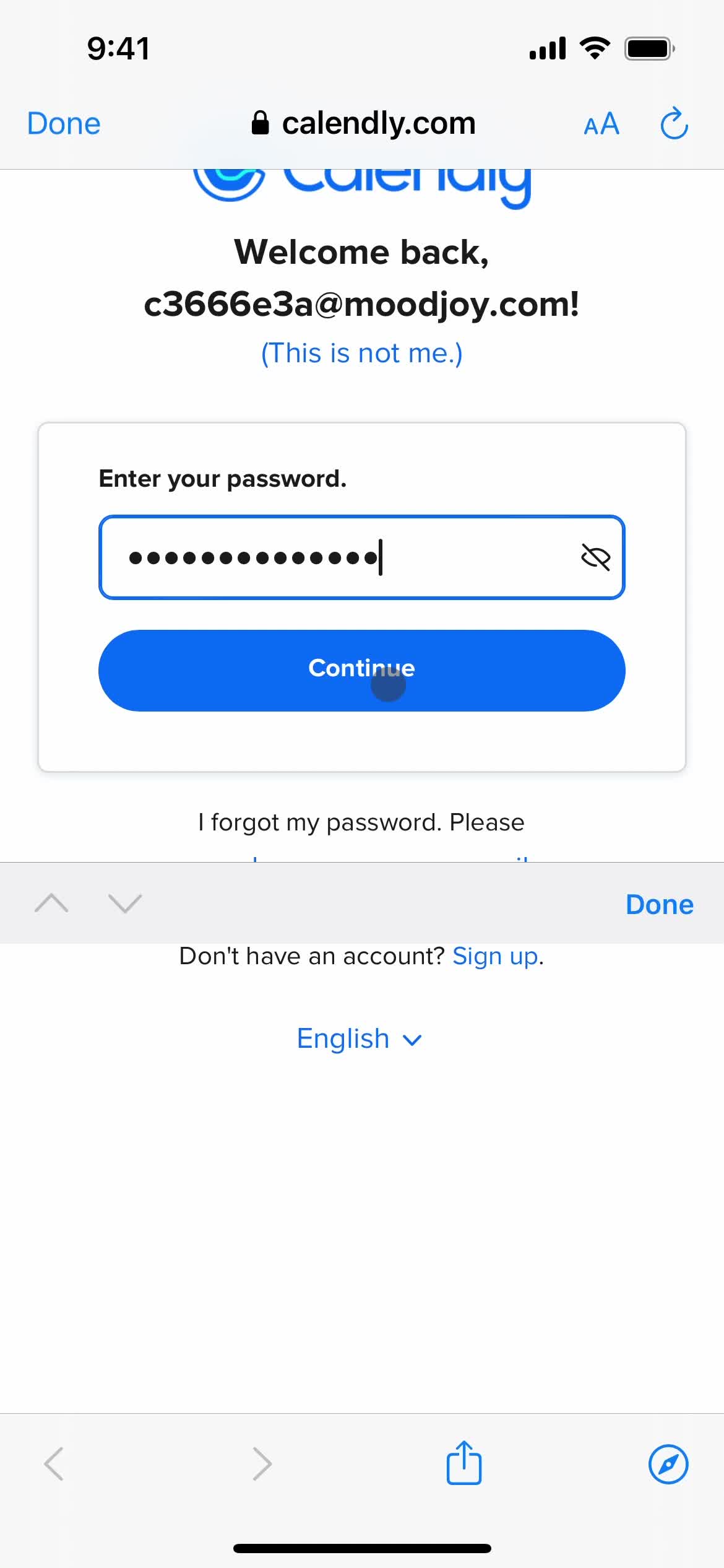 Resetting password screenshot