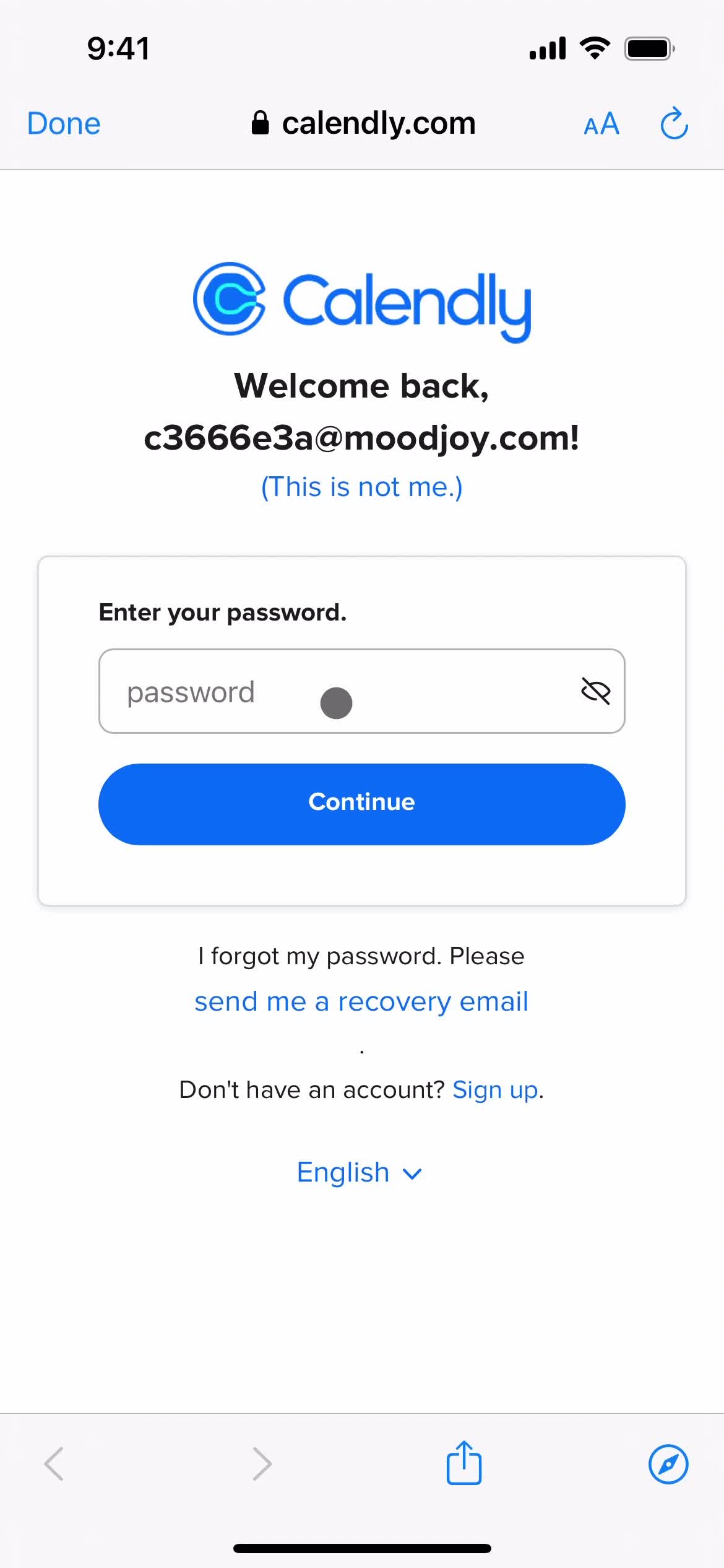 Resetting password screenshot