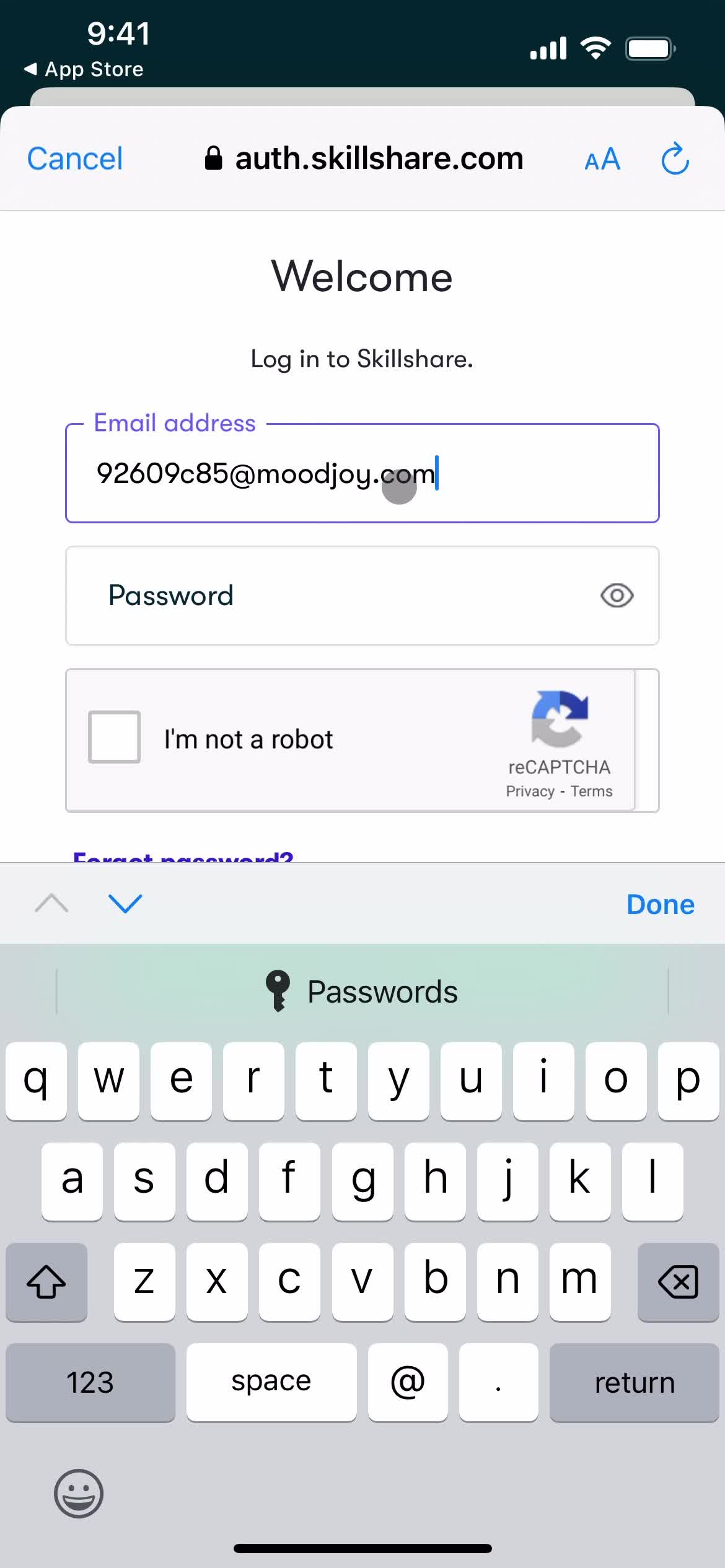 Resetting password screenshot