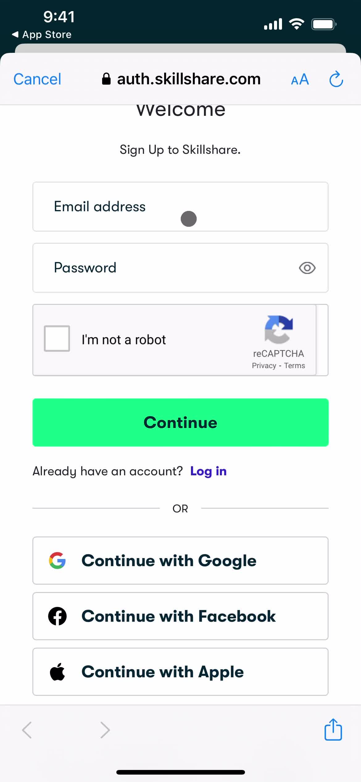 Resetting password screenshot