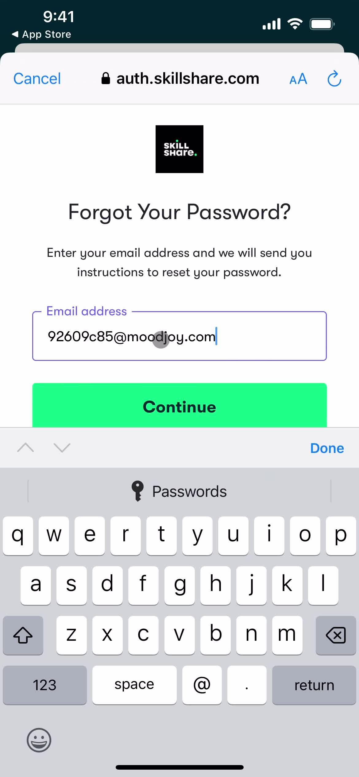 Resetting password screenshot