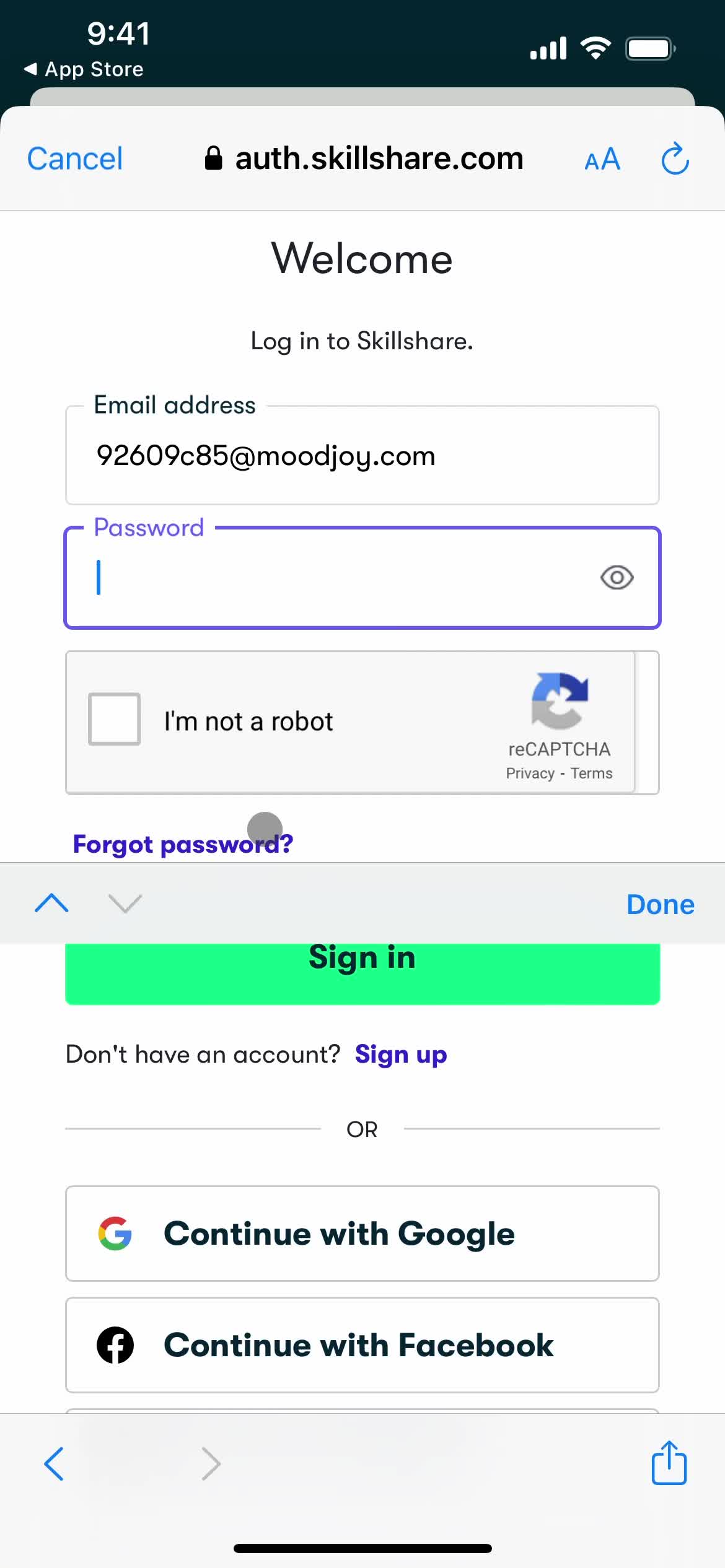 Resetting password screenshot