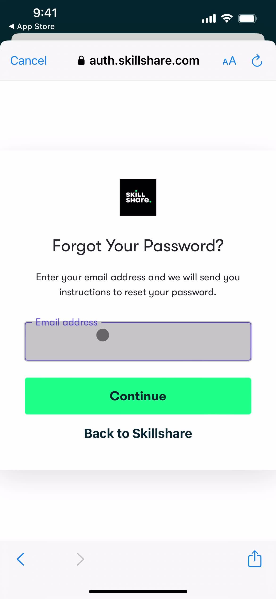 Resetting password screenshot