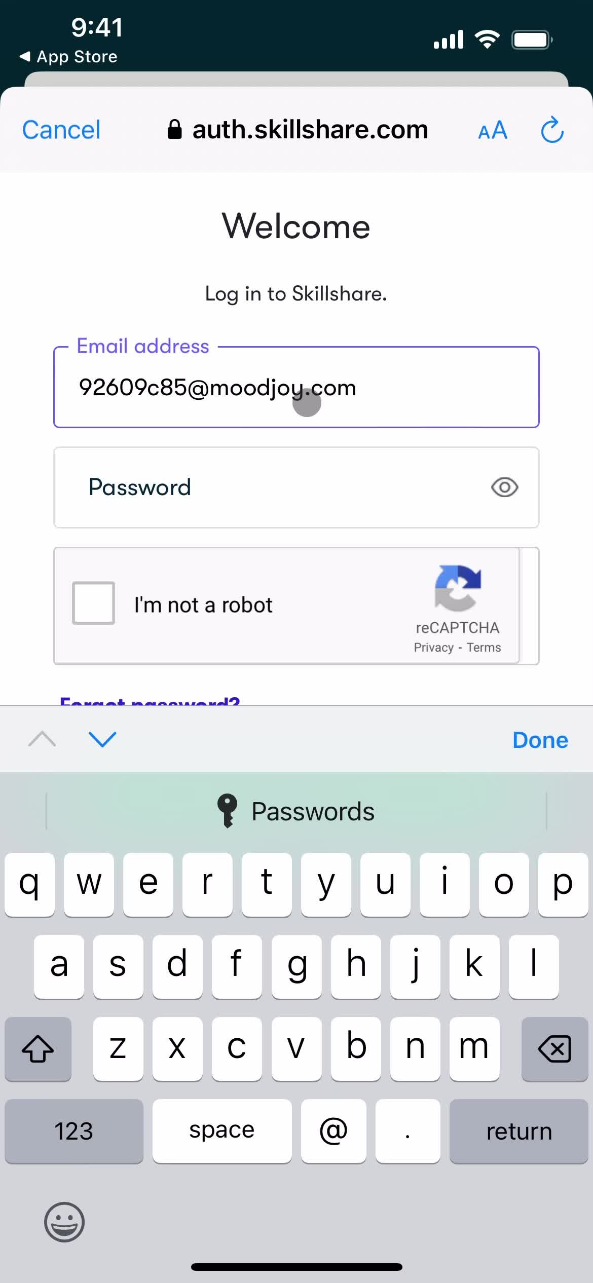 Resetting password screenshot