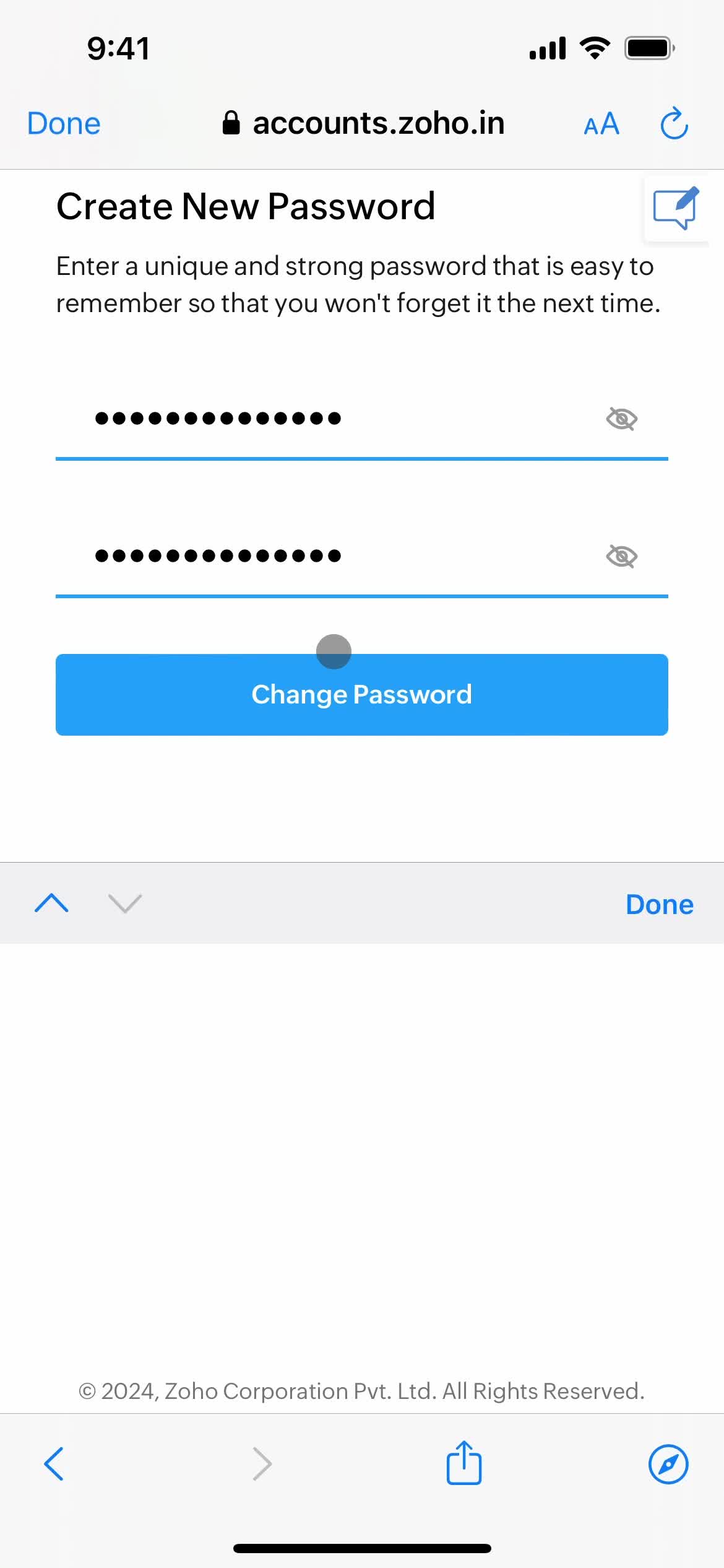 Resetting password screenshot