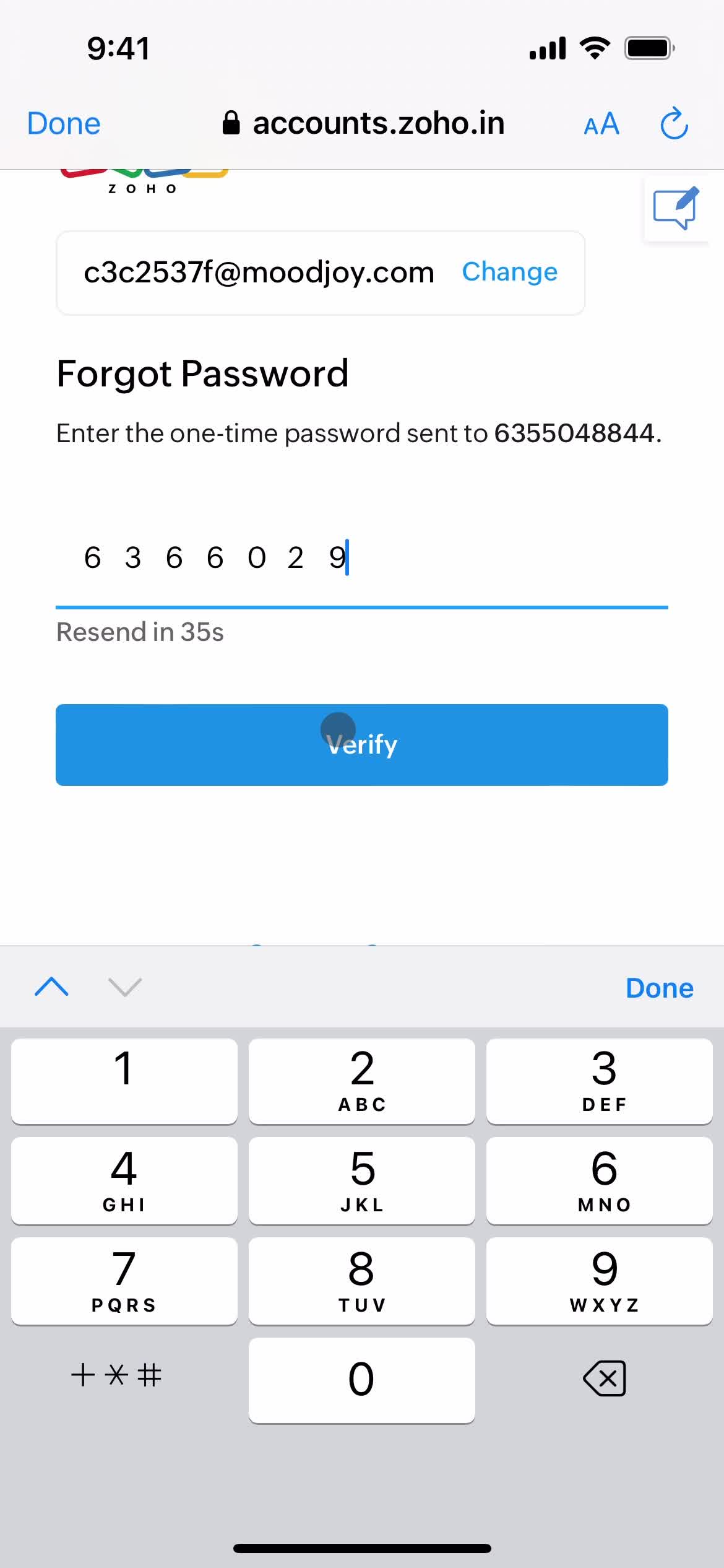 Resetting password screenshot