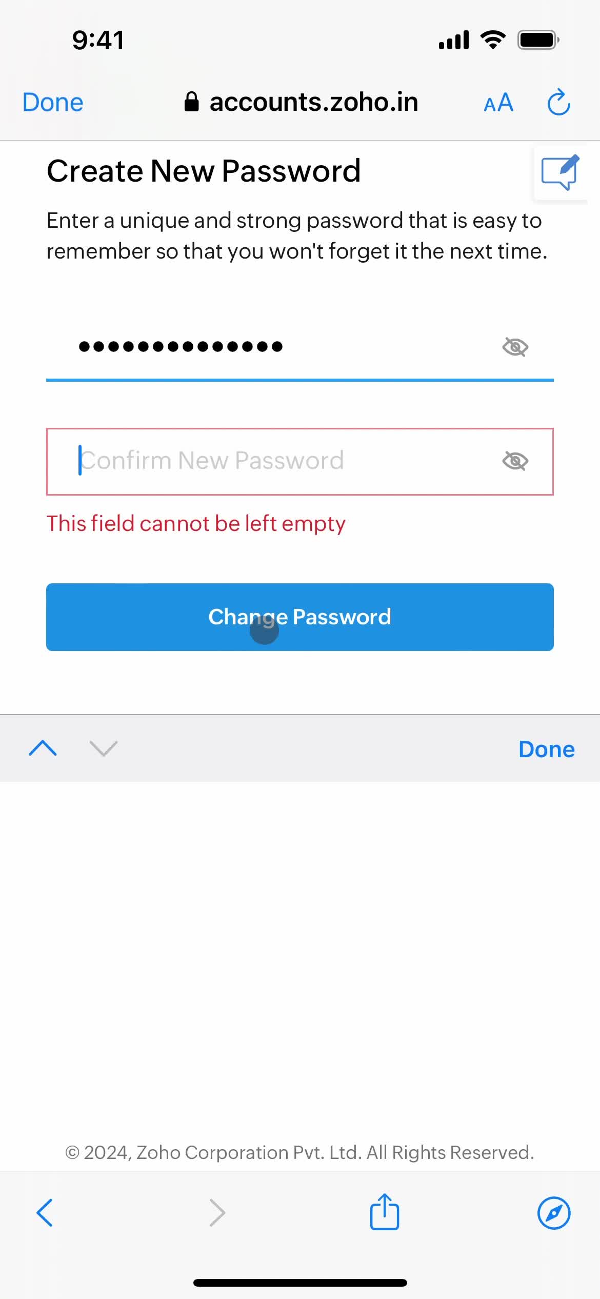 Resetting password screenshot