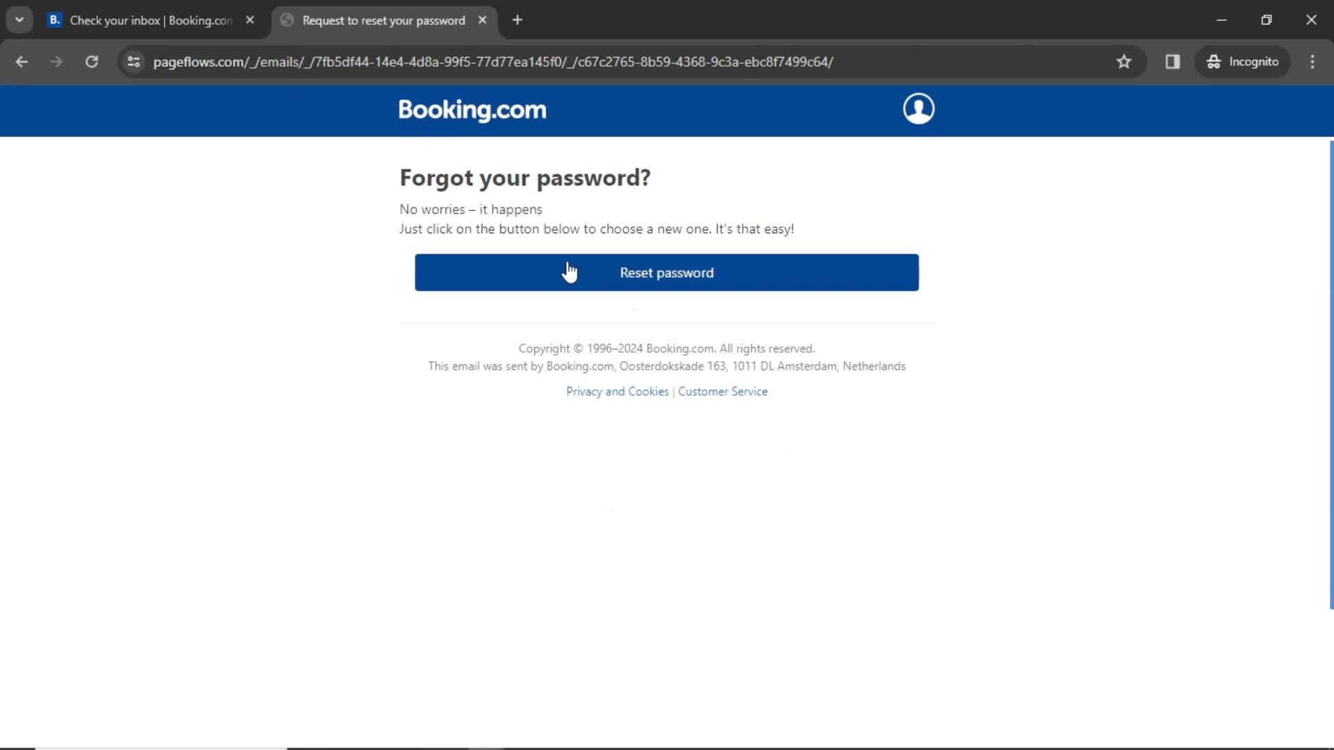 Resetting password screenshot