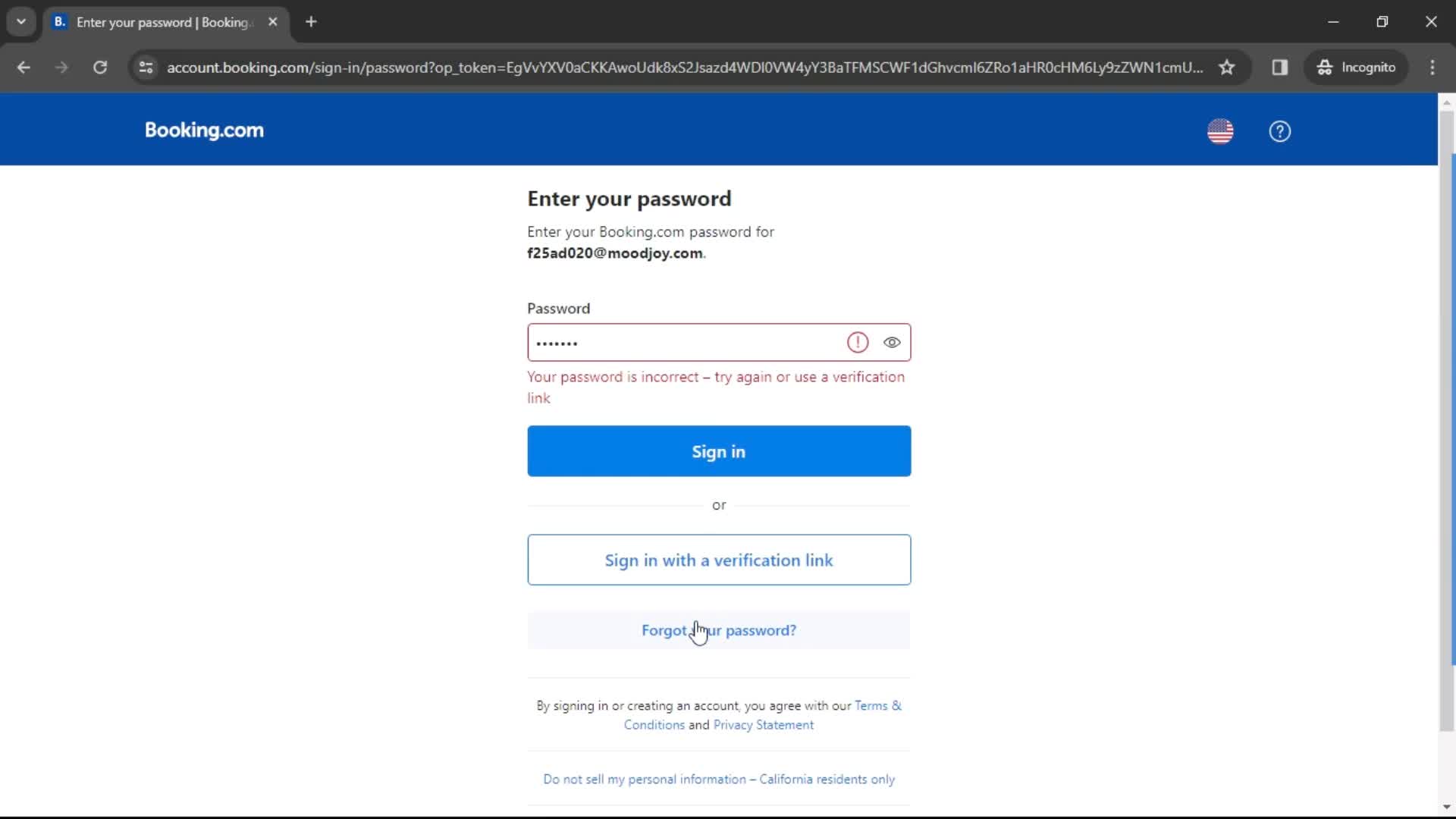 Resetting password screenshot