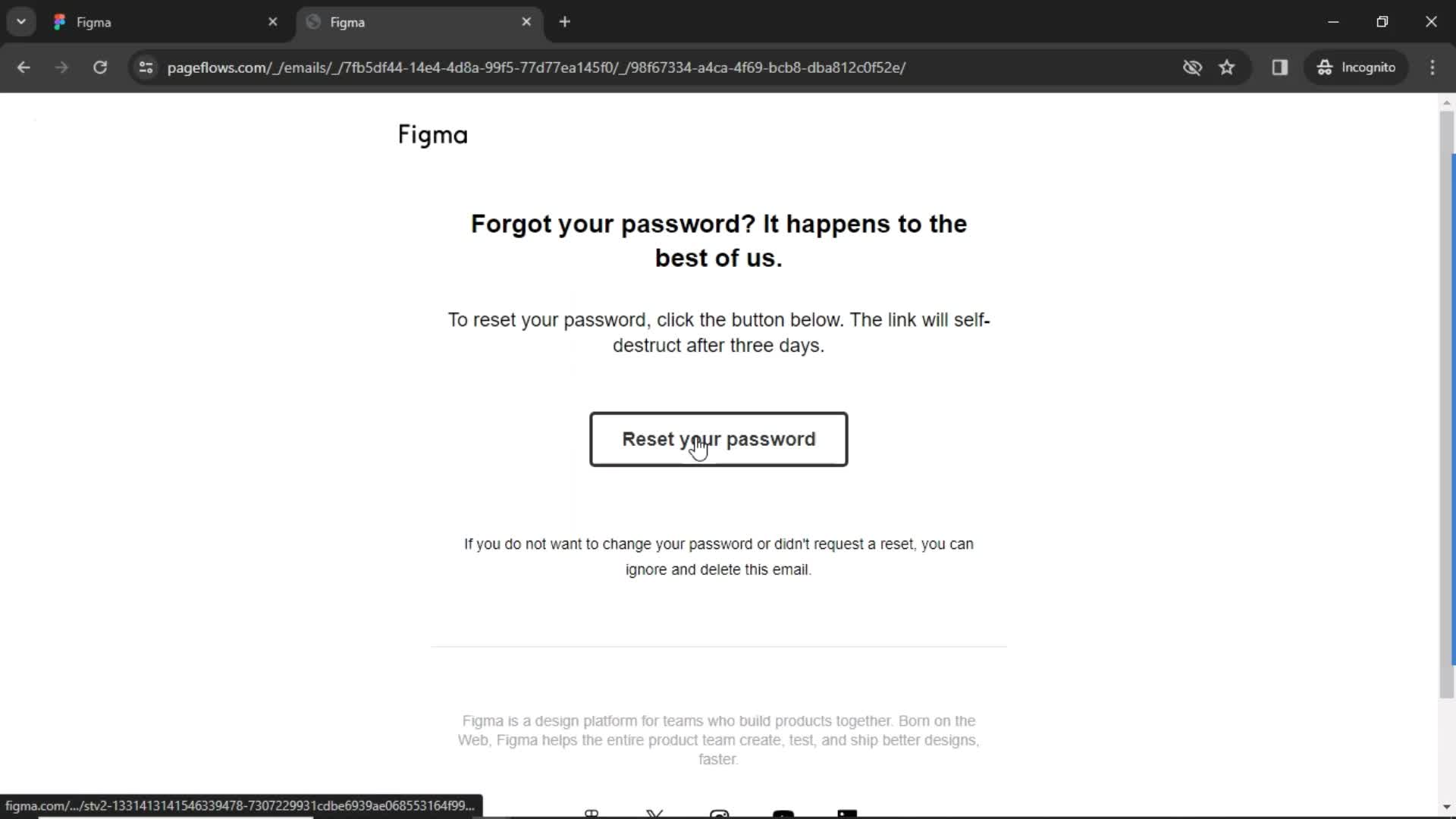 Resetting password screenshot