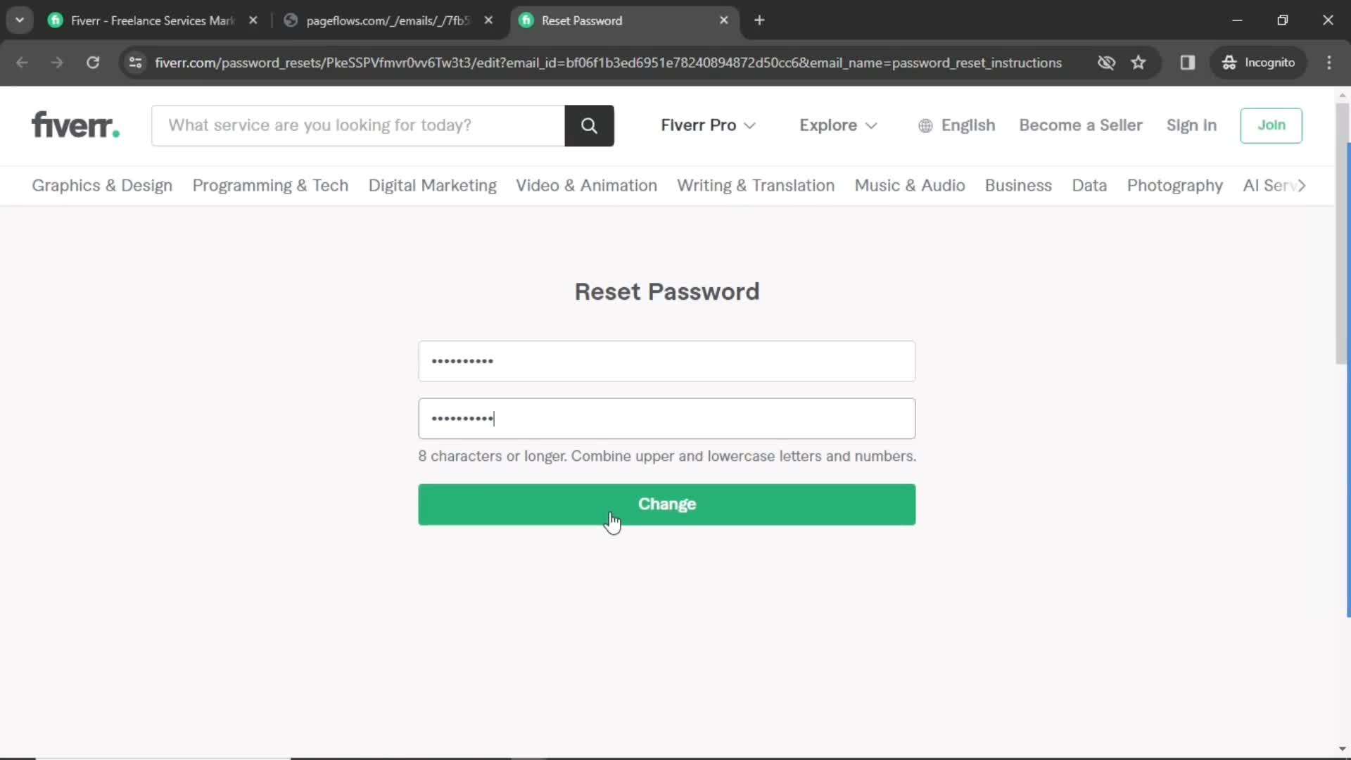 Resetting password screenshot