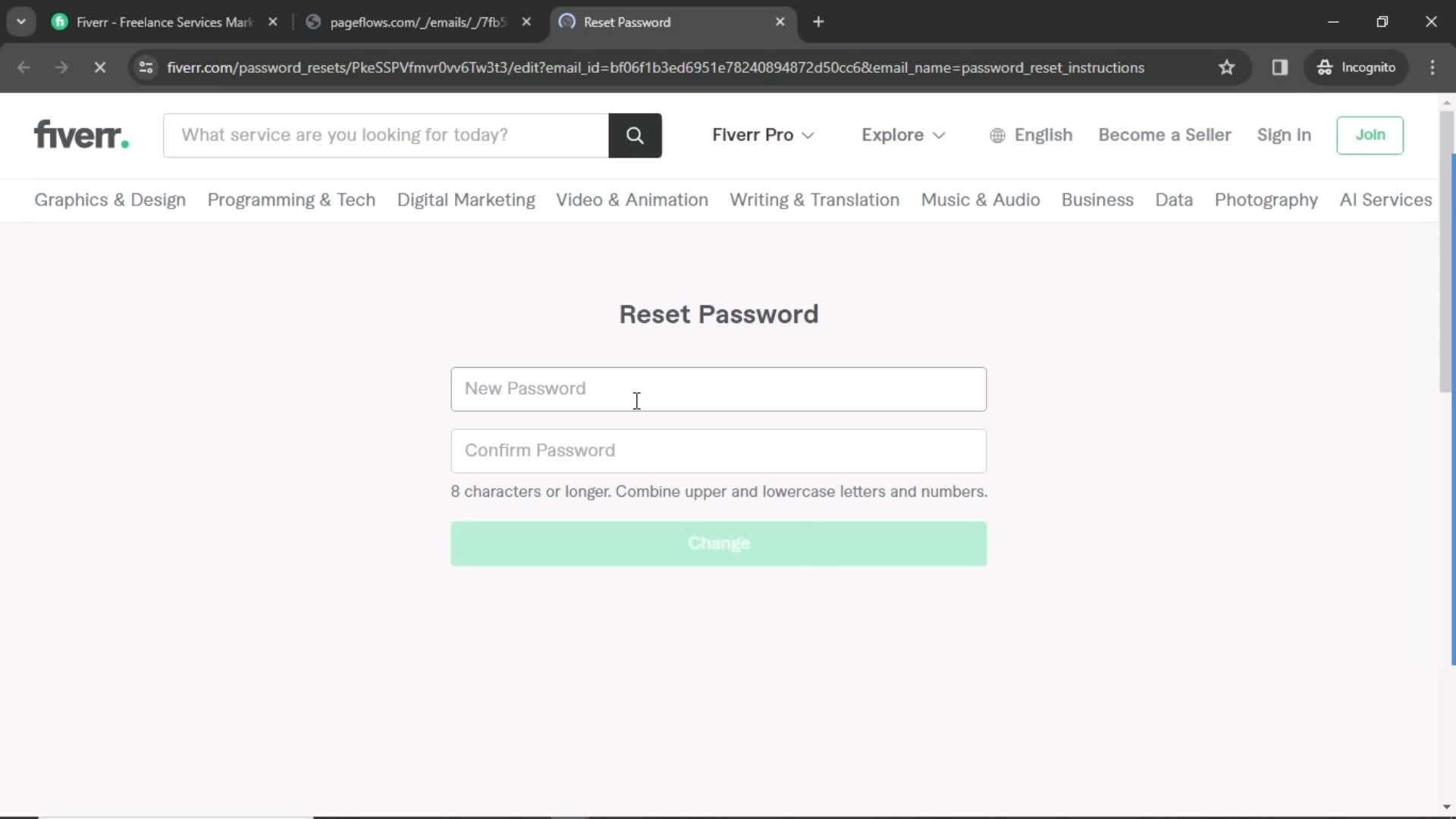 Resetting password screenshot