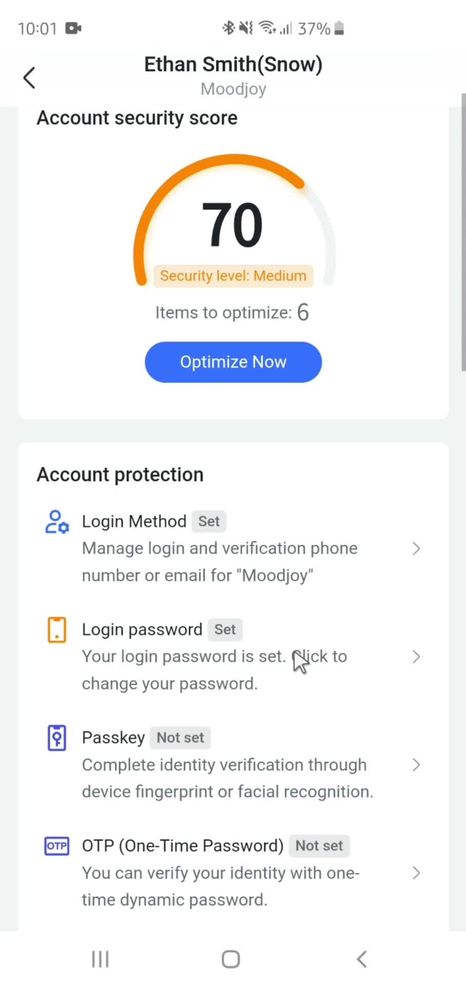 Changing password screenshot