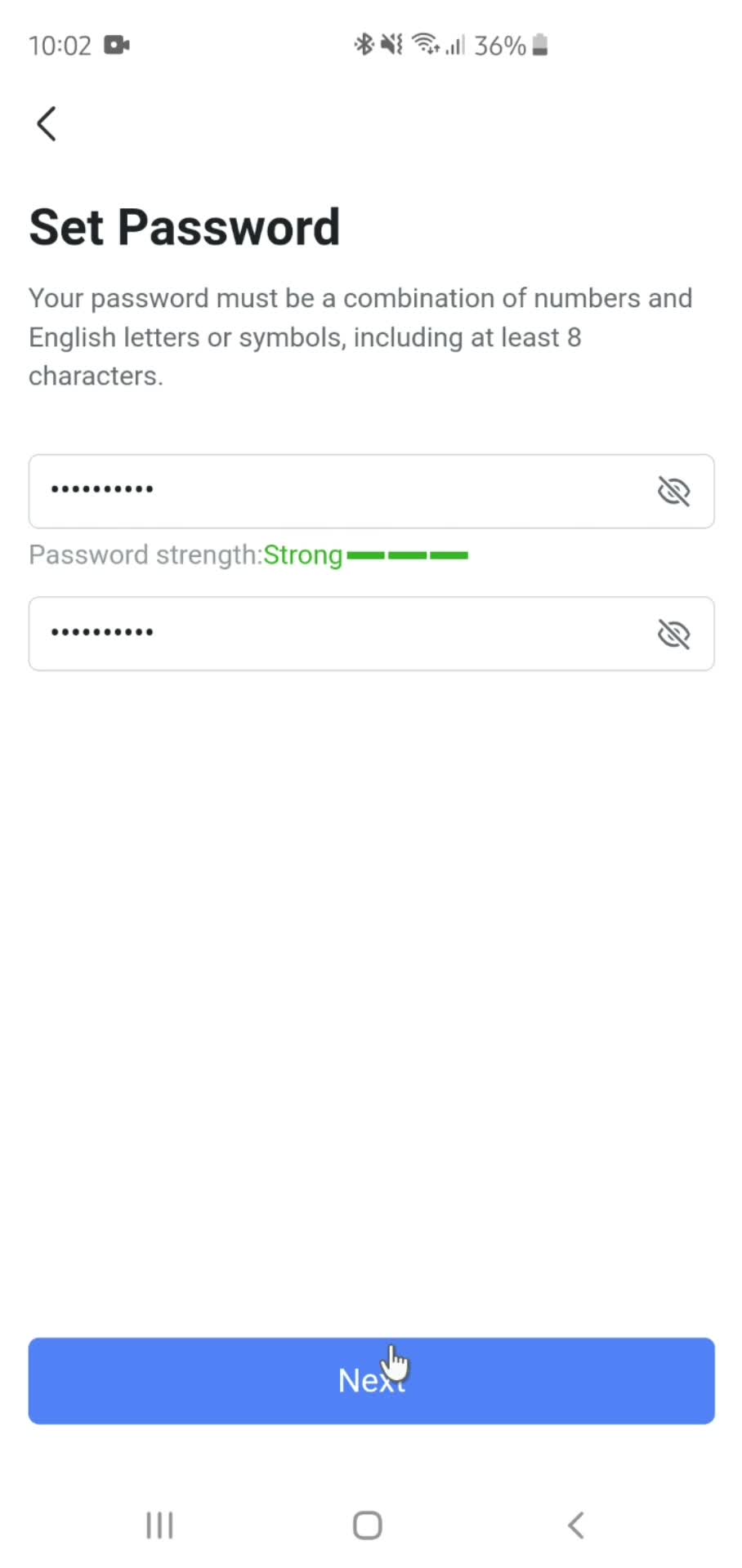 Changing password screenshot