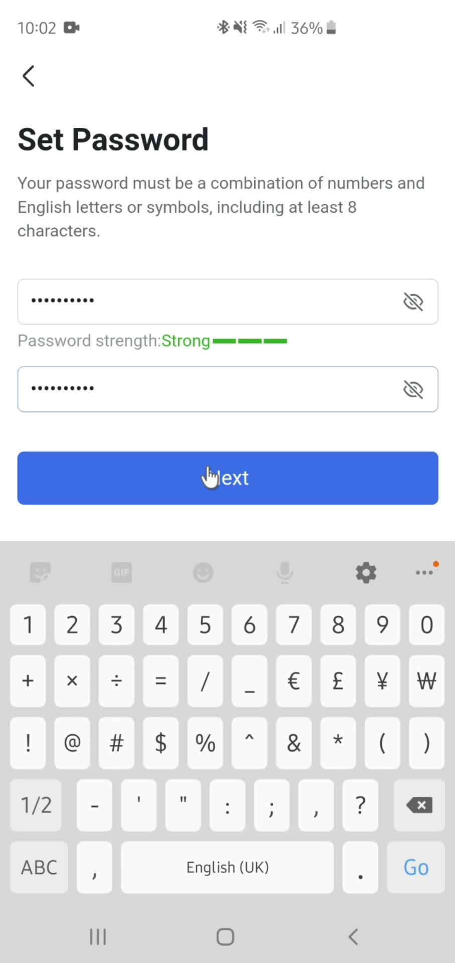 Changing password screenshot