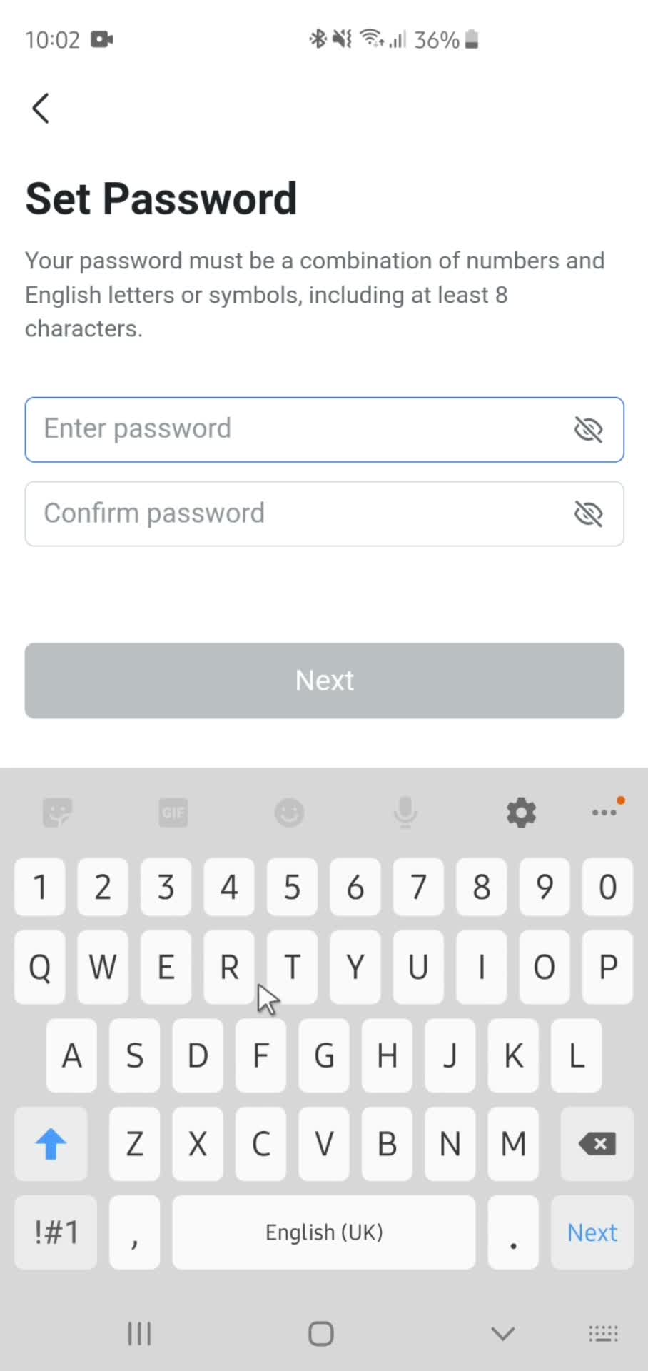 Changing password screenshot