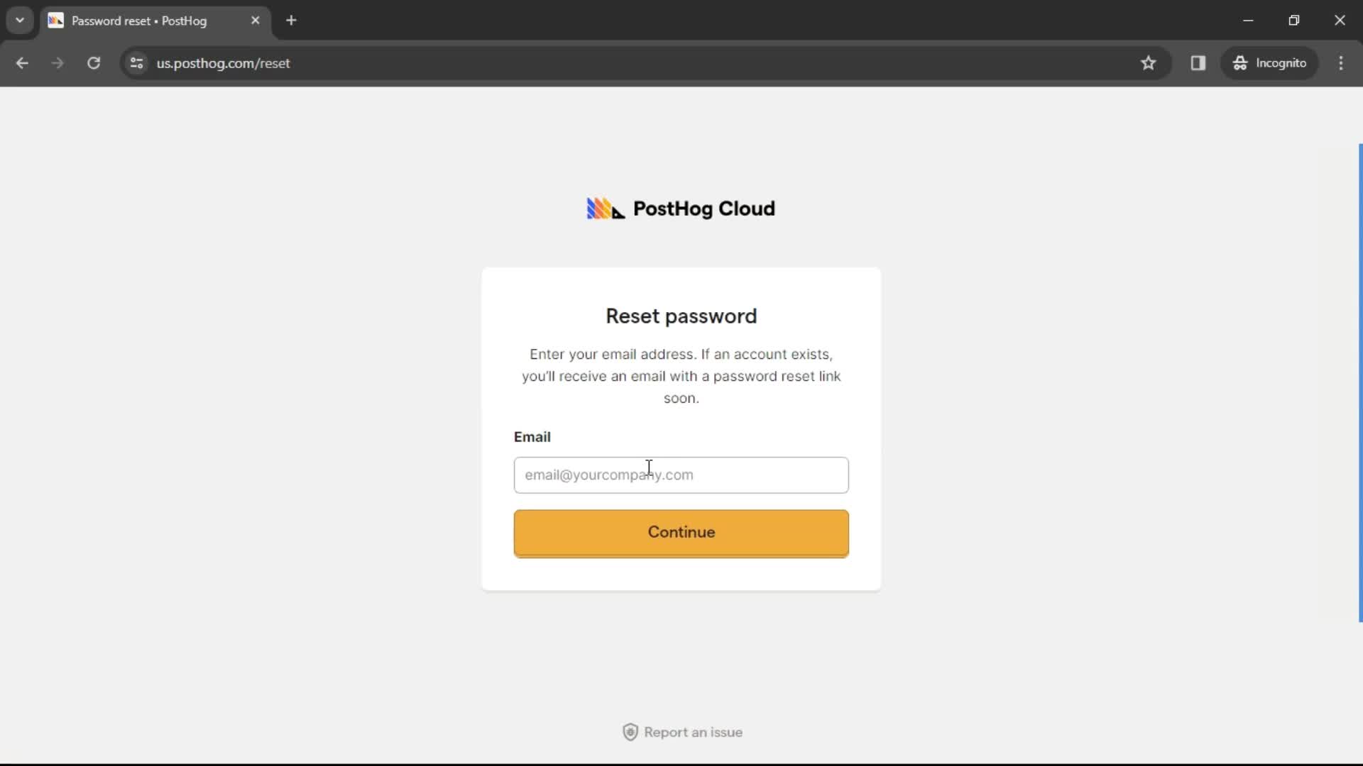 Resetting password screenshot