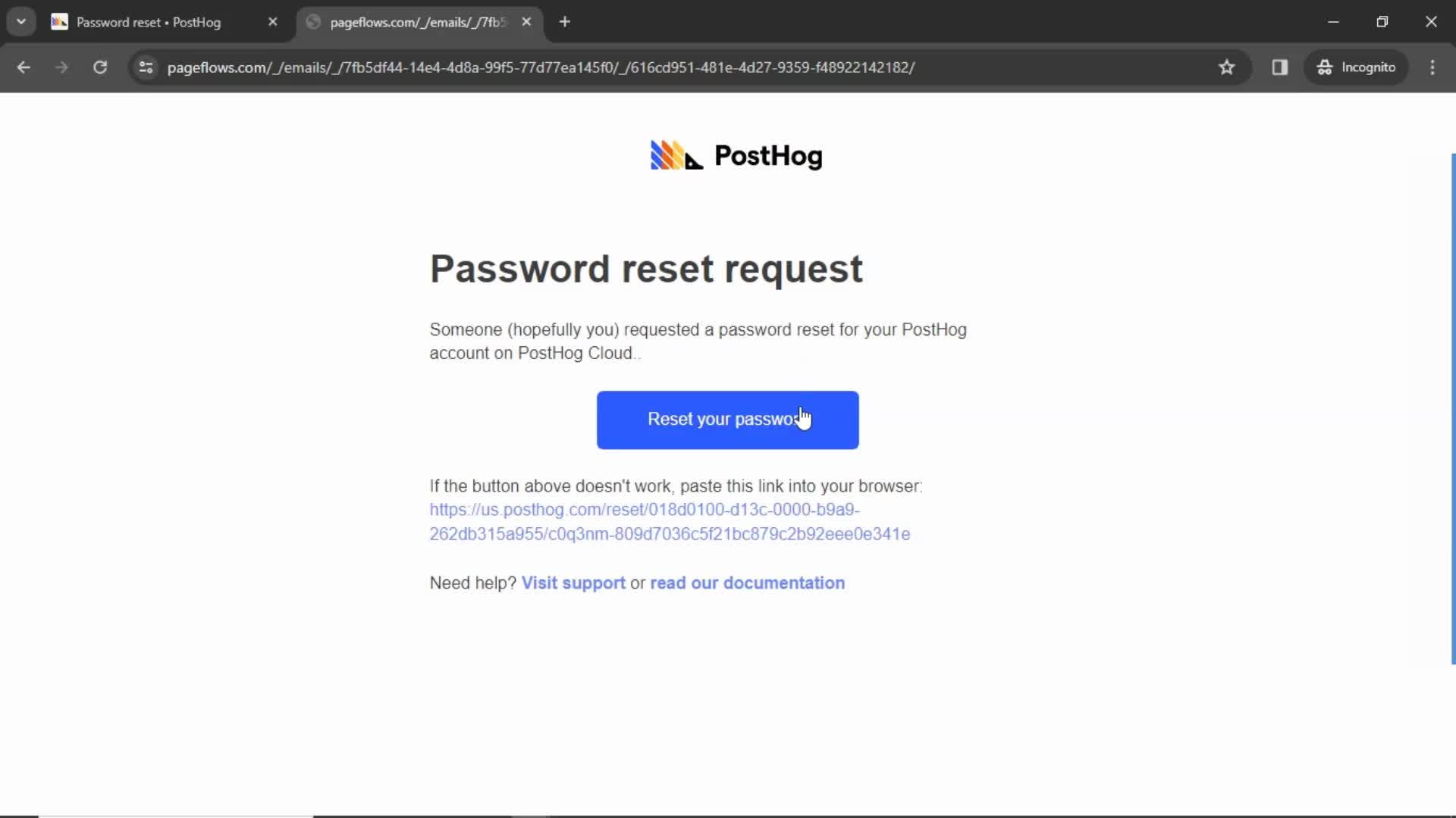 Resetting password screenshot