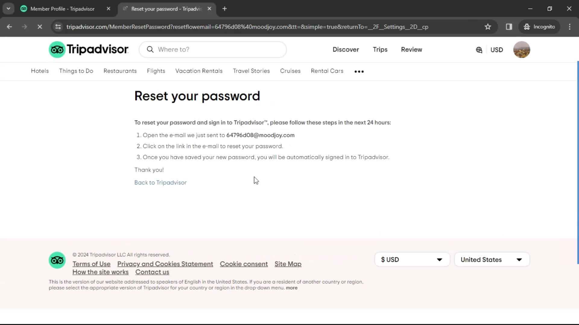 Resetting password screenshot