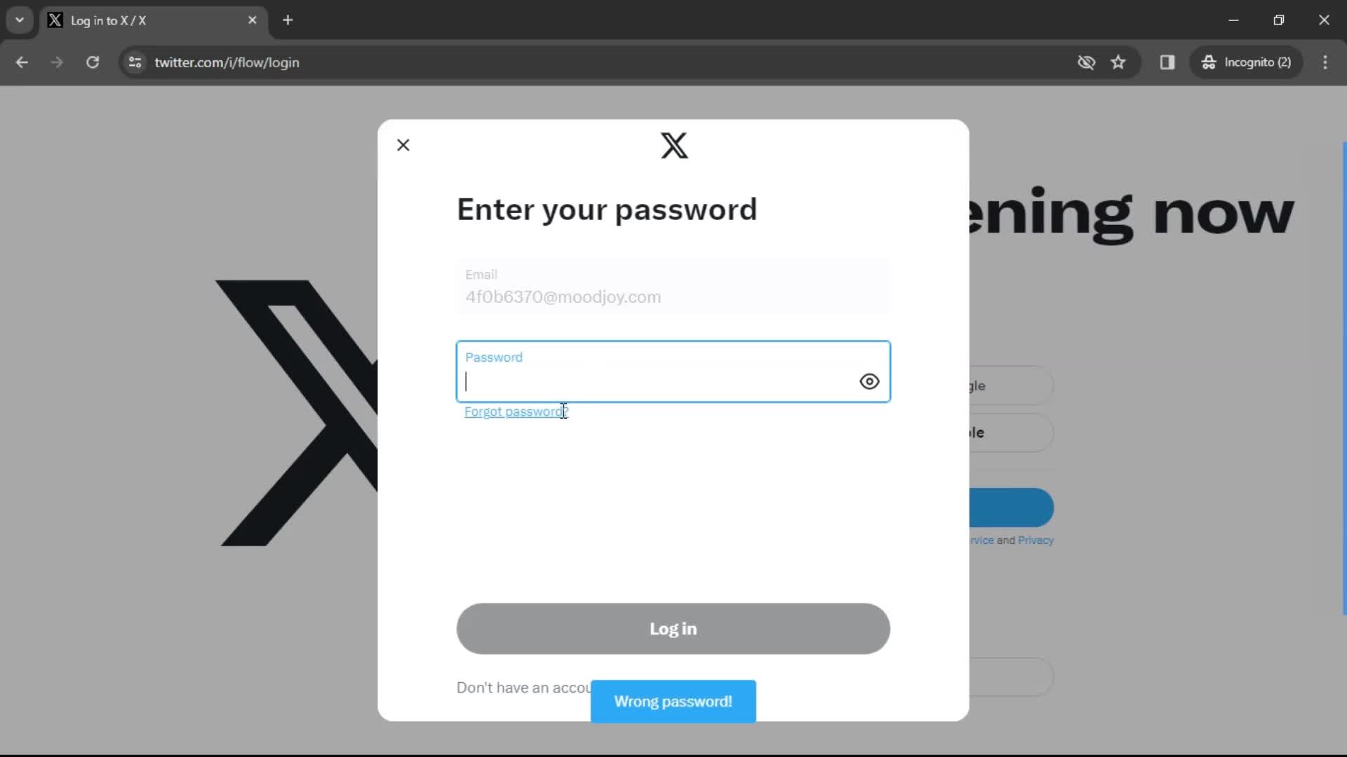 Password reset screenshot