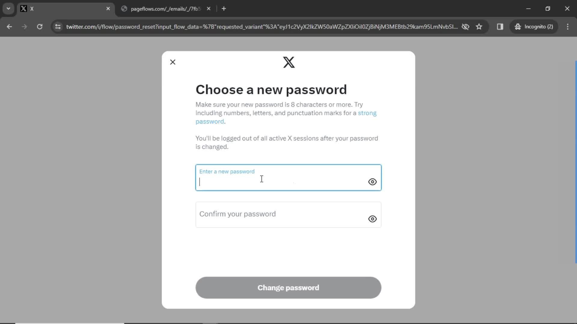 Password reset screenshot