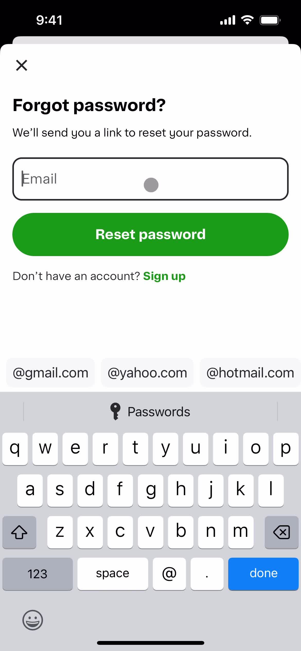 Resetting password screenshot