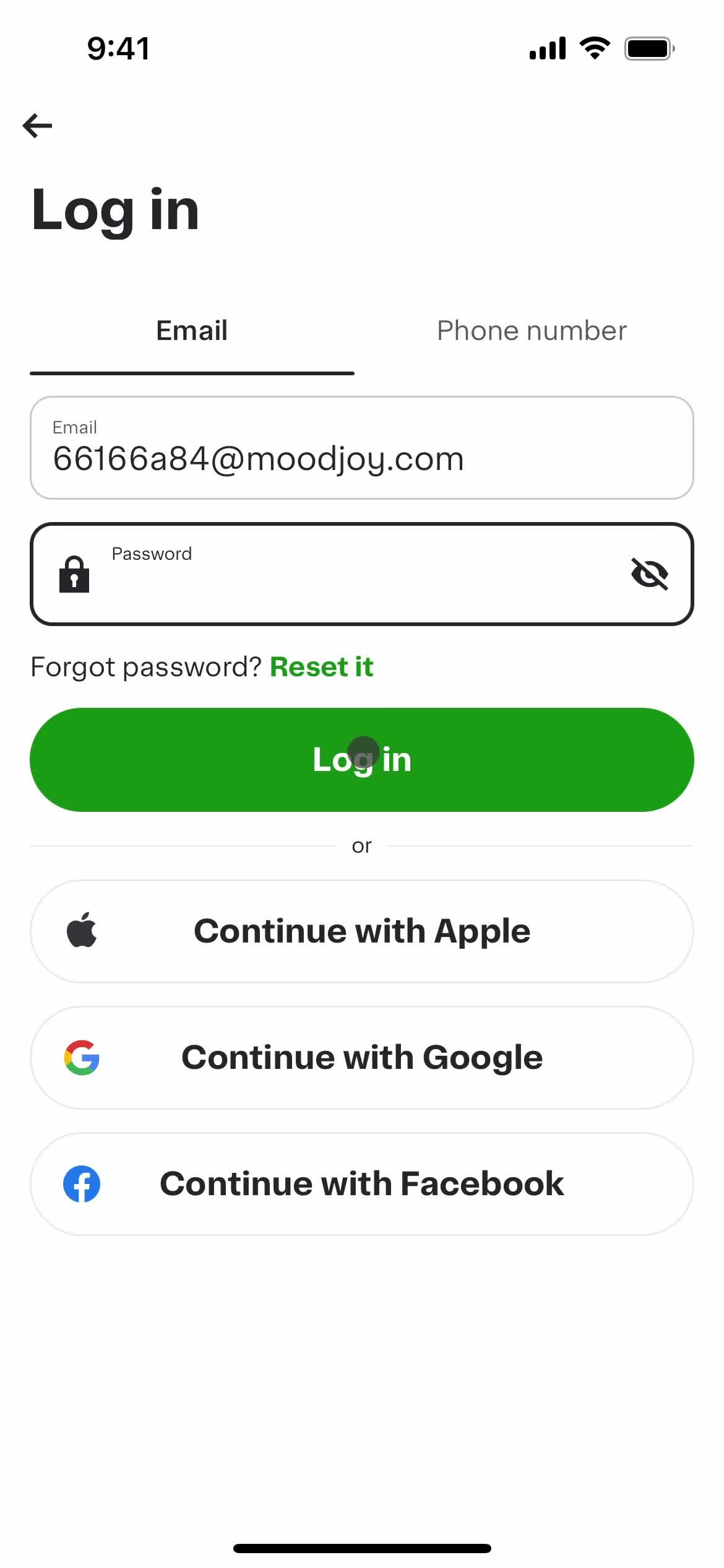 Resetting password screenshot