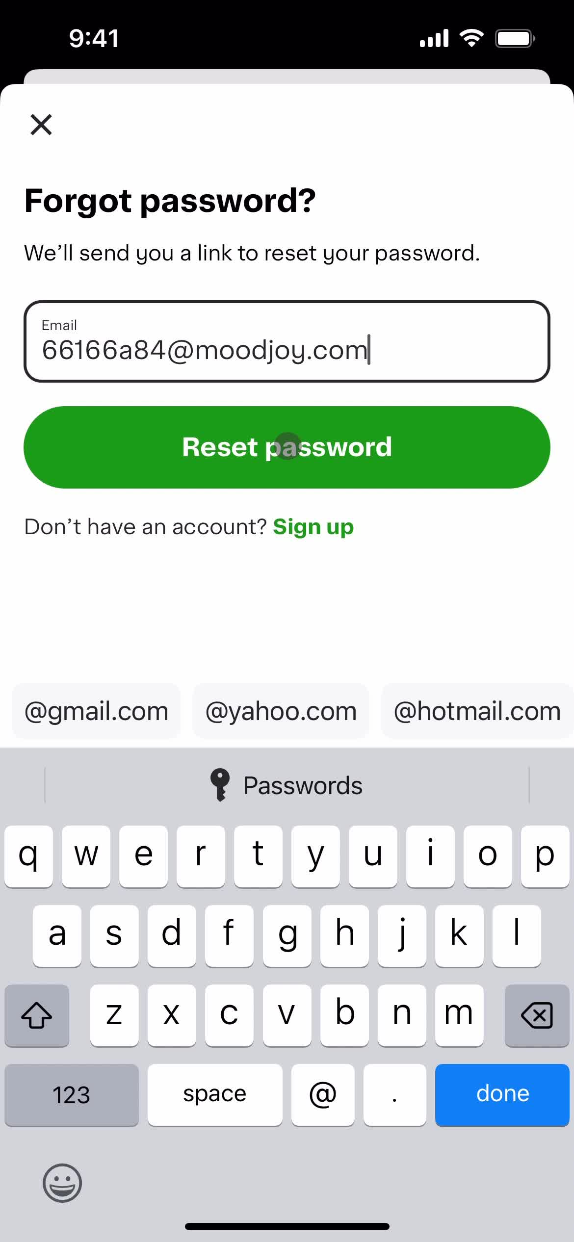 Resetting password screenshot