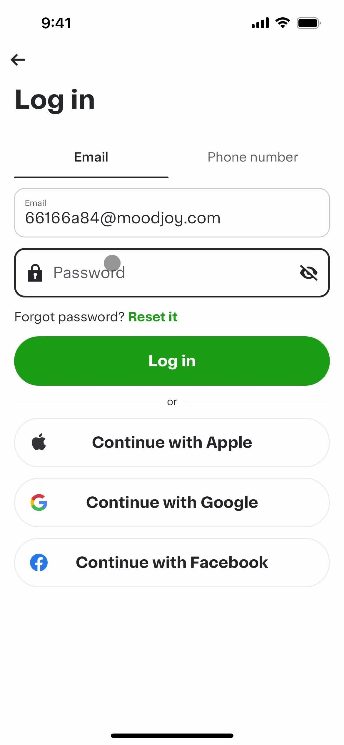 Resetting password screenshot