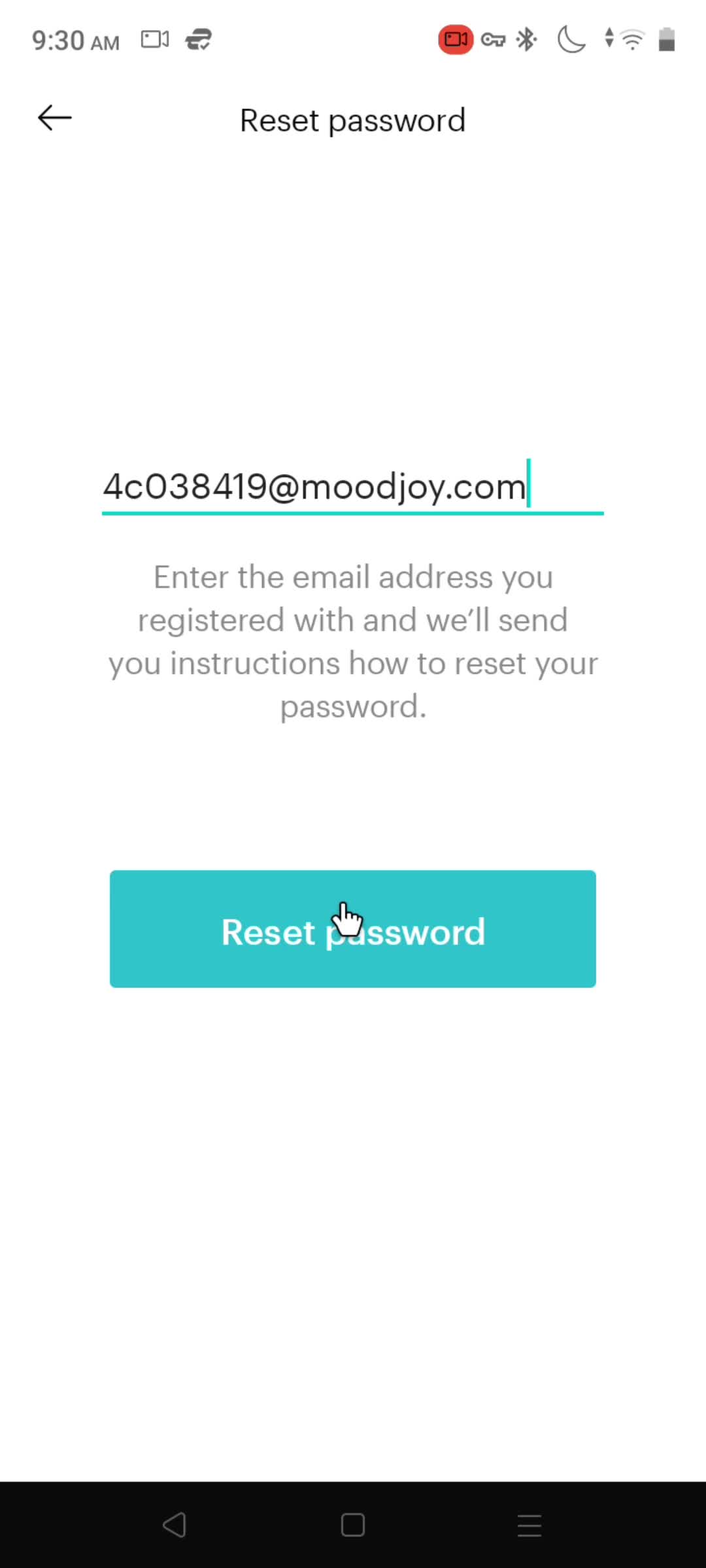 Resetting password screenshot