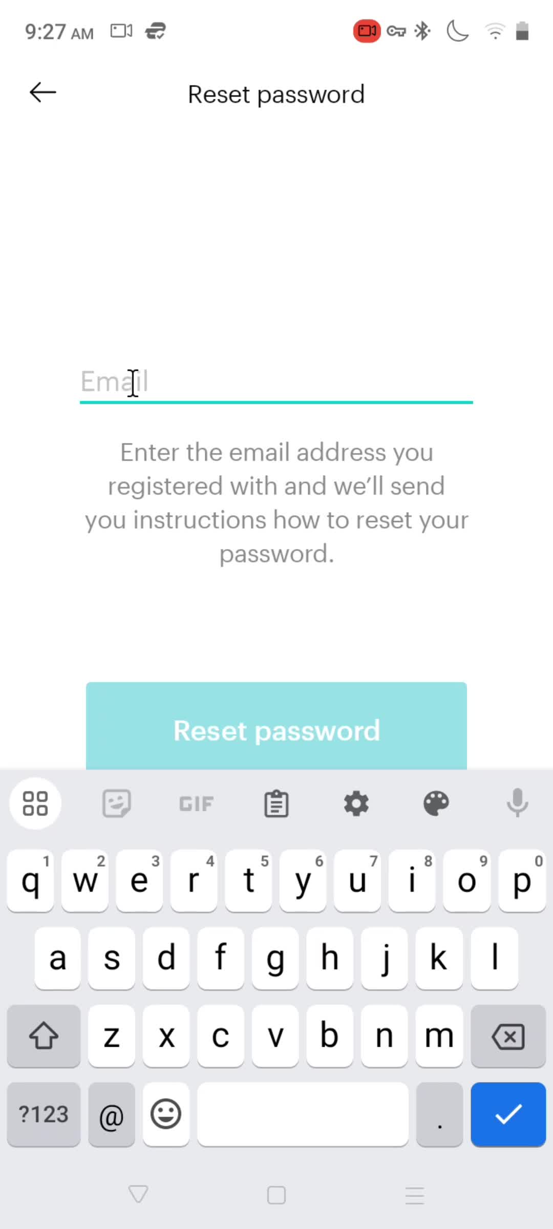 Resetting password screenshot