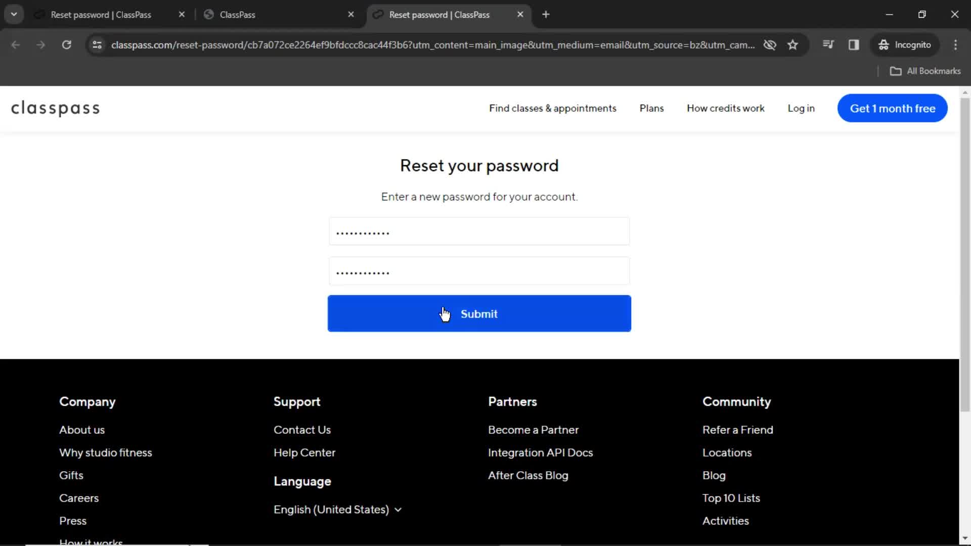 Resetting password screenshot