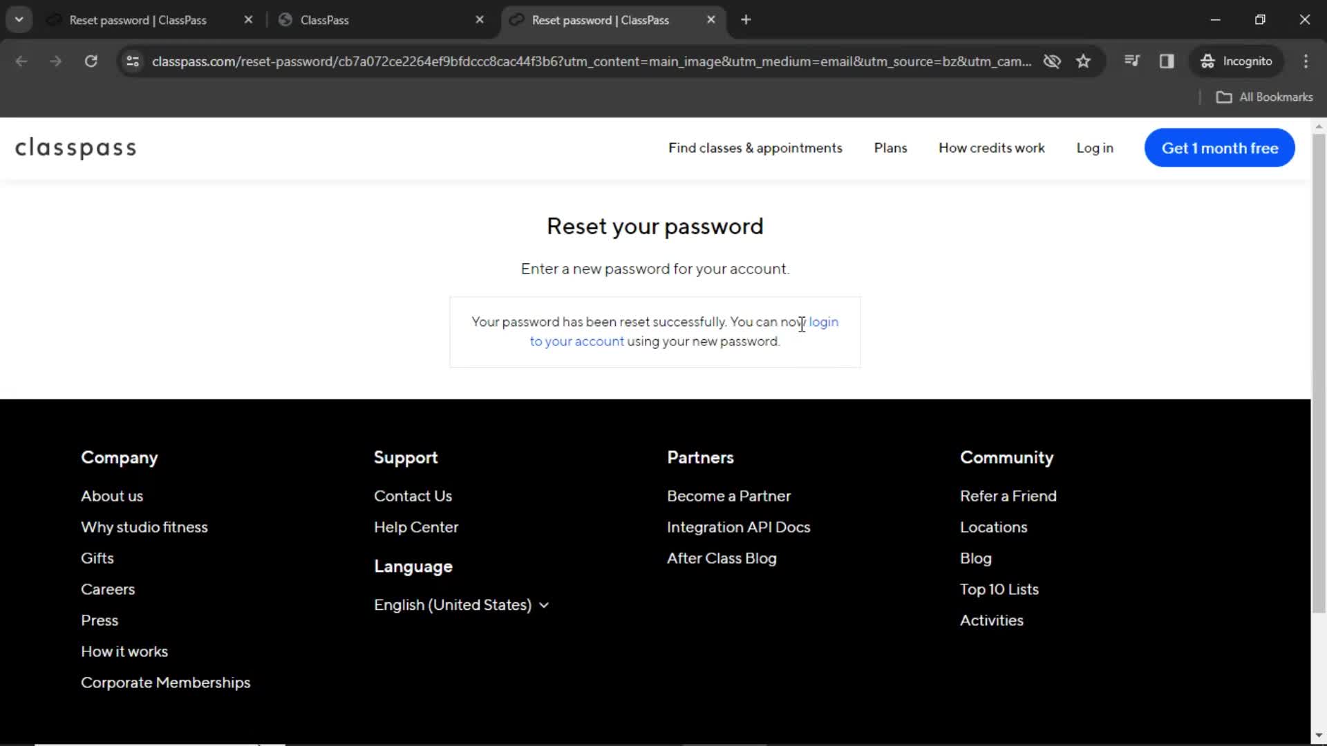 Resetting password screenshot