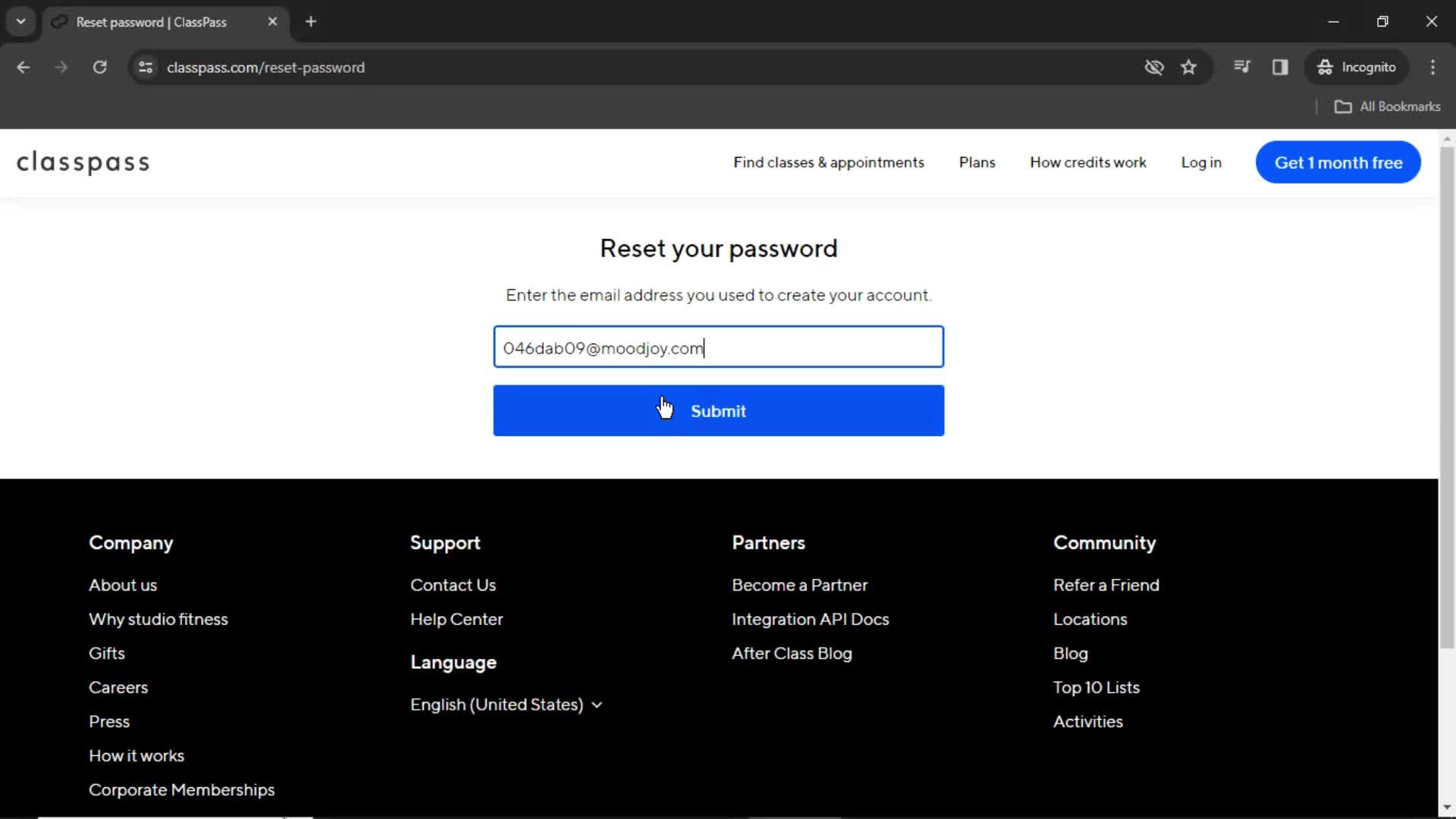 Resetting password screenshot