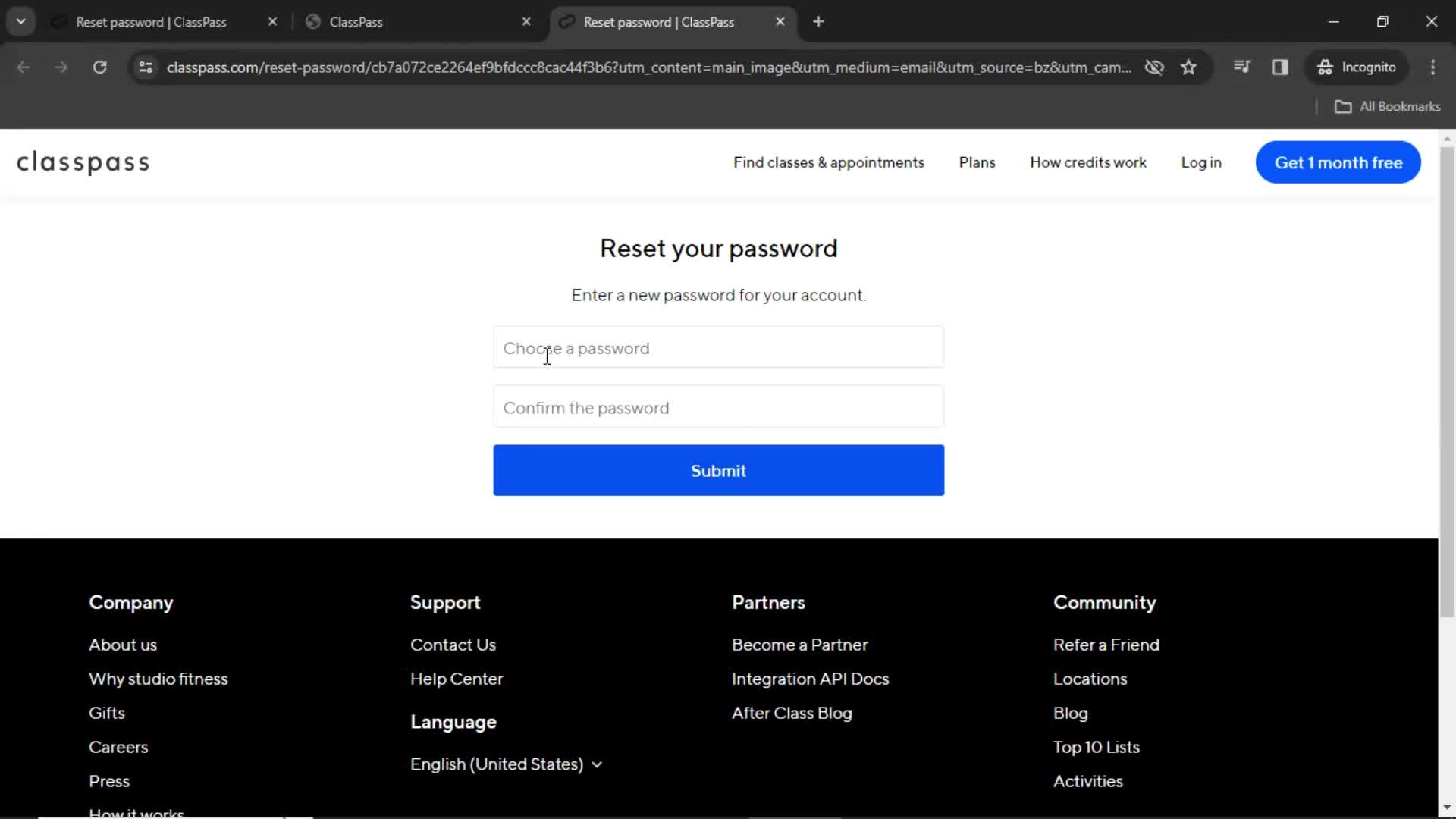 Resetting password screenshot