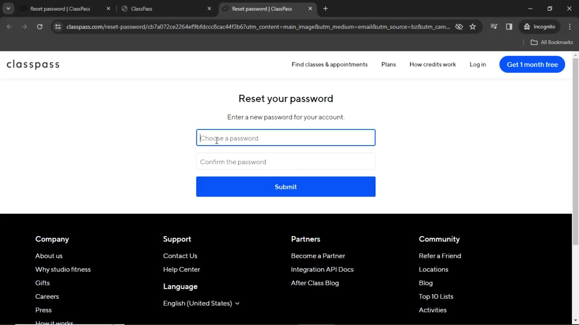 Resetting password screenshot