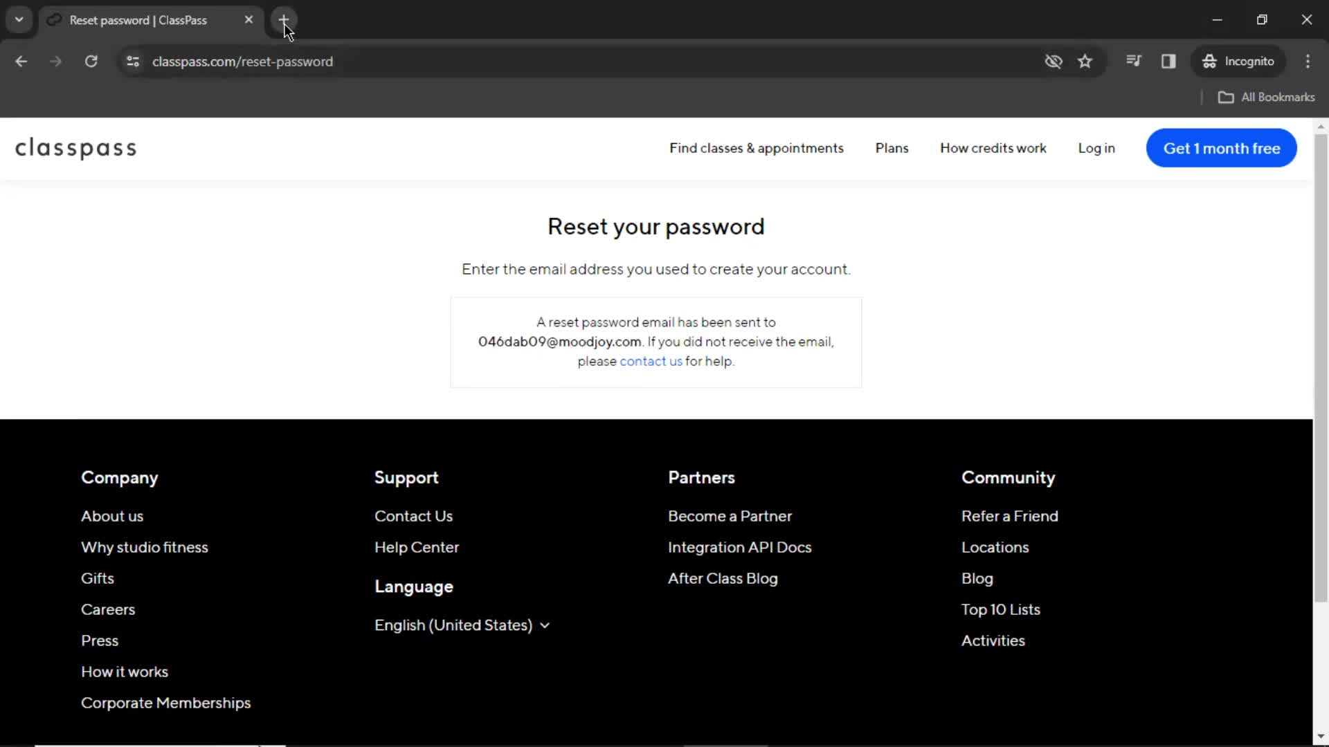 Resetting password screenshot