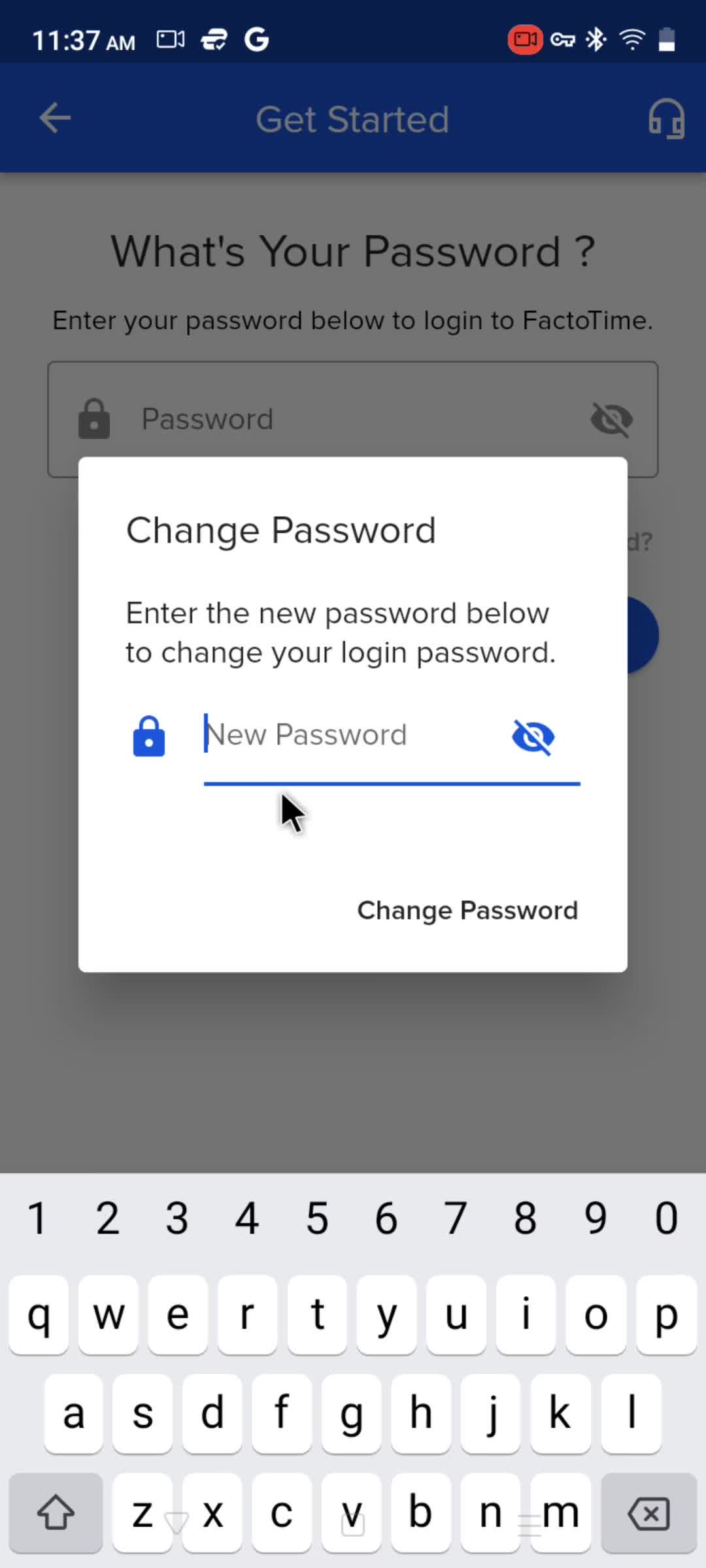 Resetting password screenshot