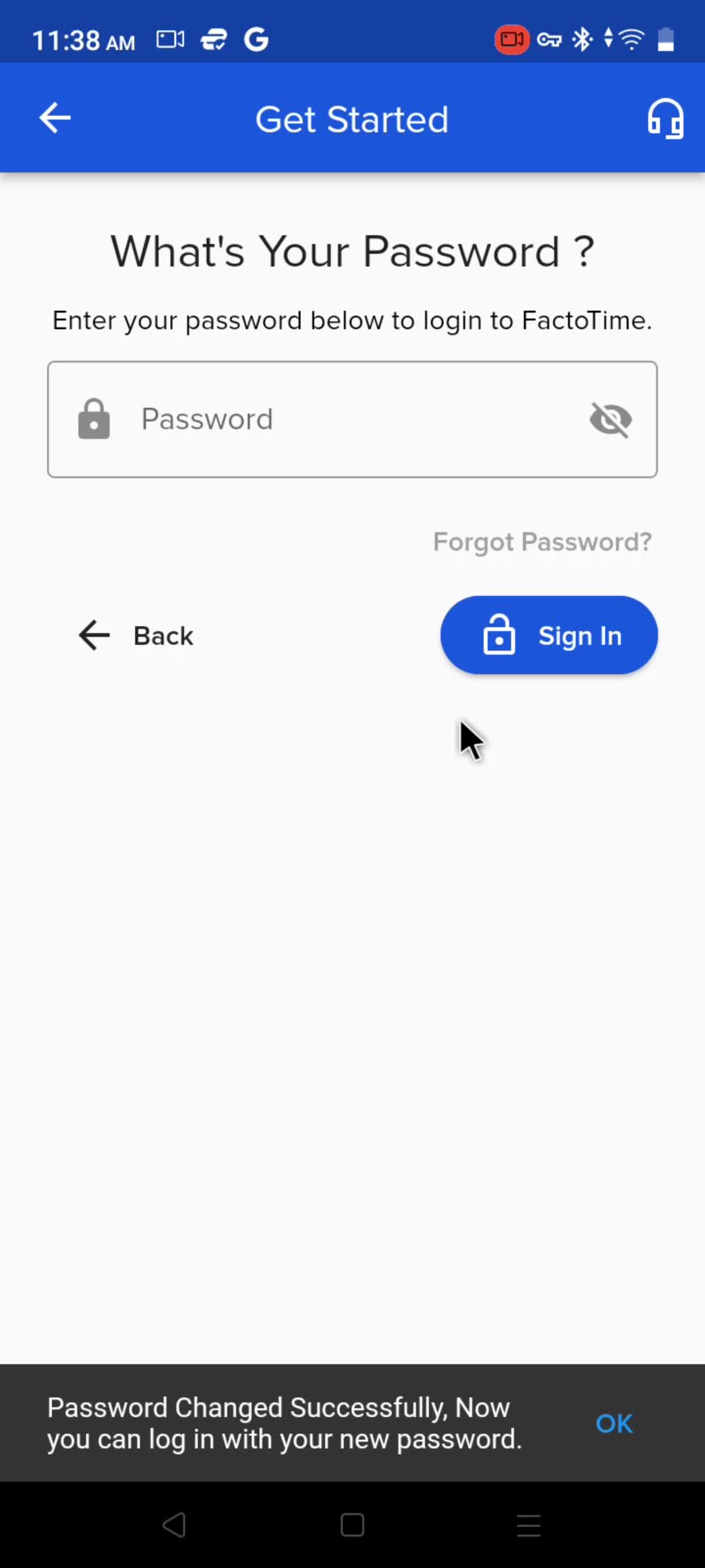 Resetting password screenshot