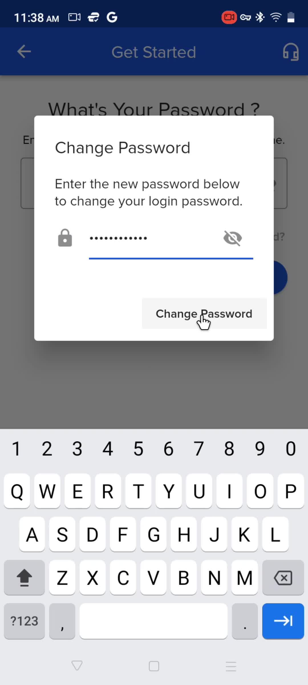 Resetting password screenshot