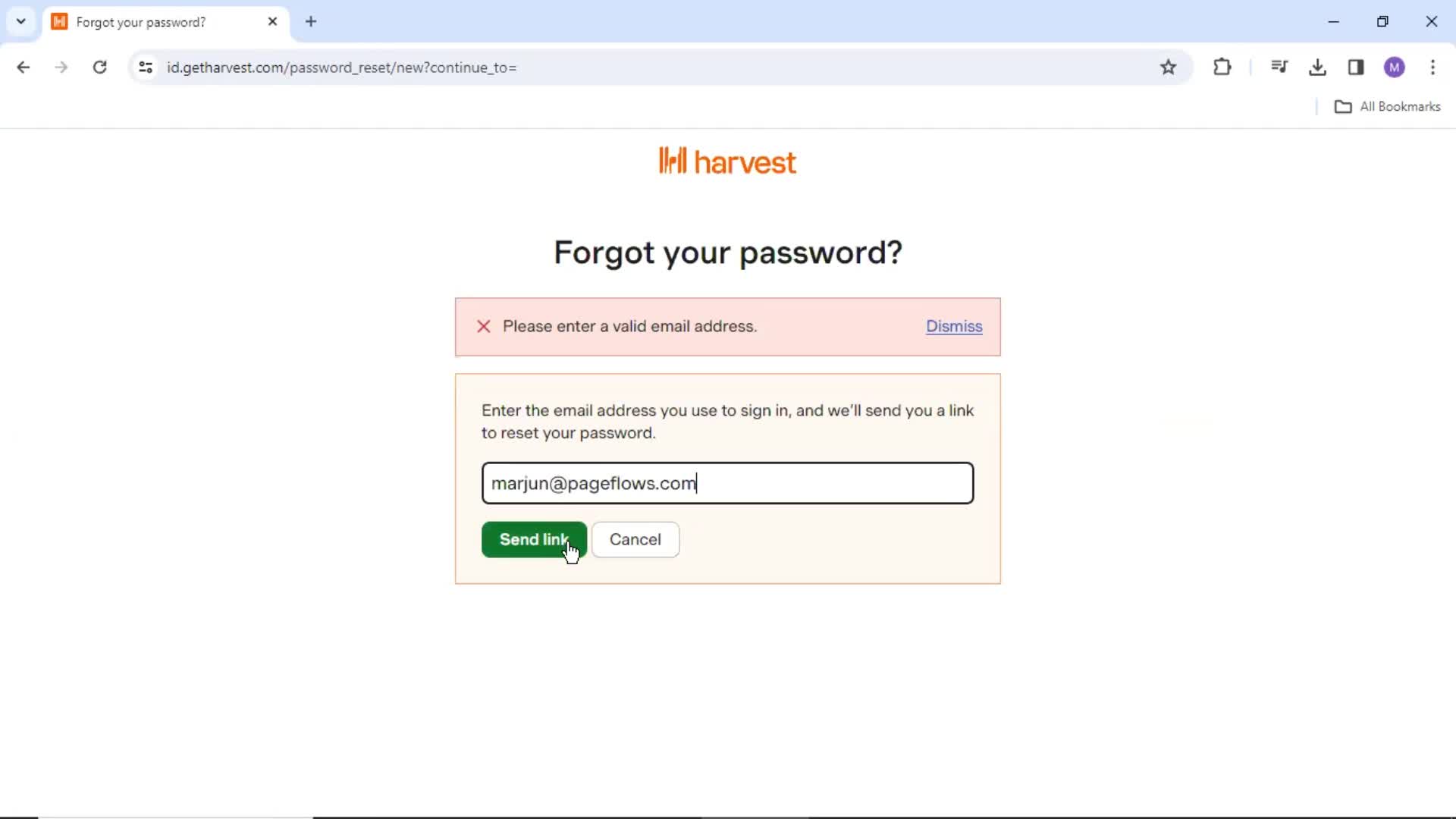 Resetting password screenshot