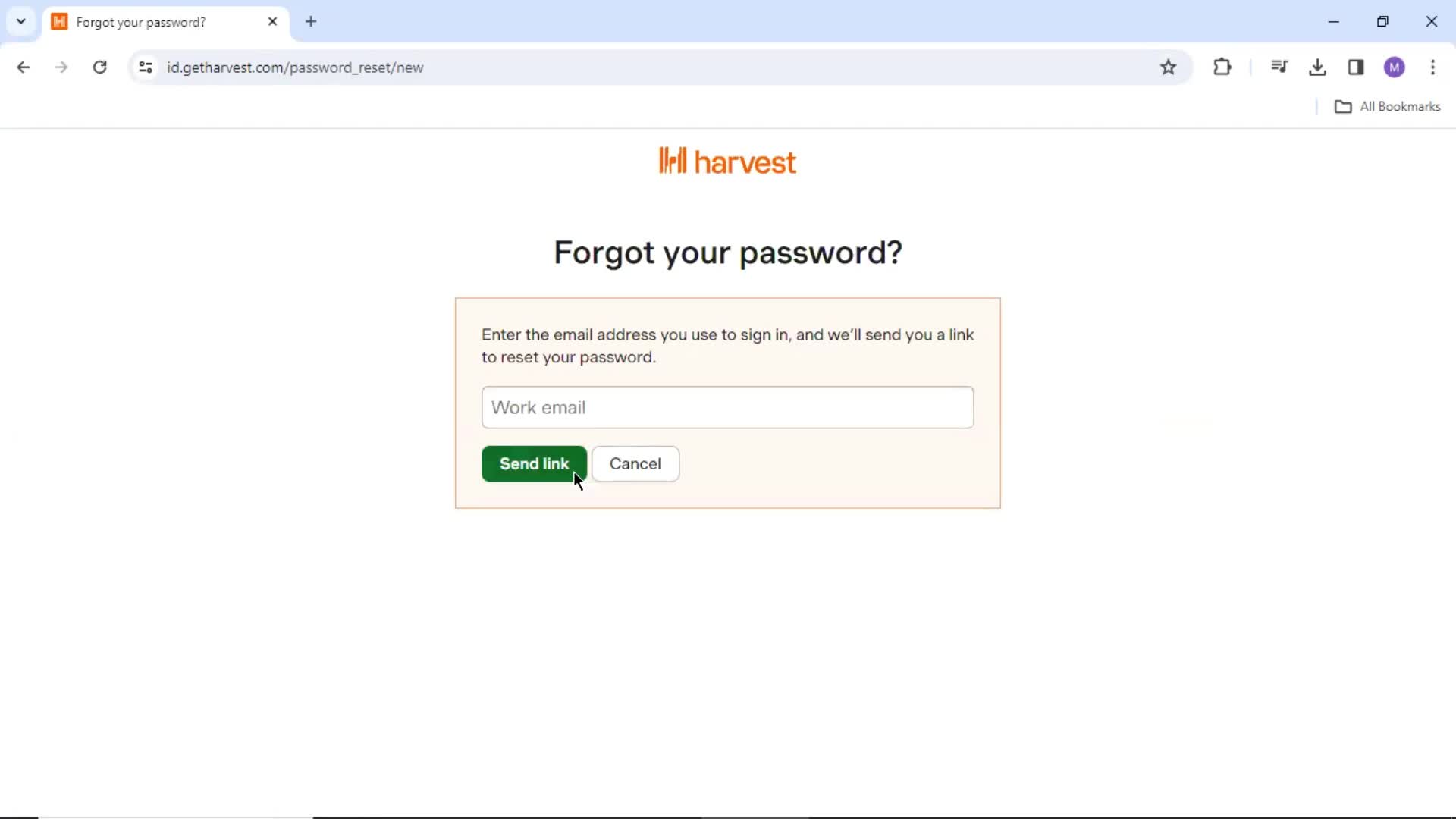 Resetting password screenshot